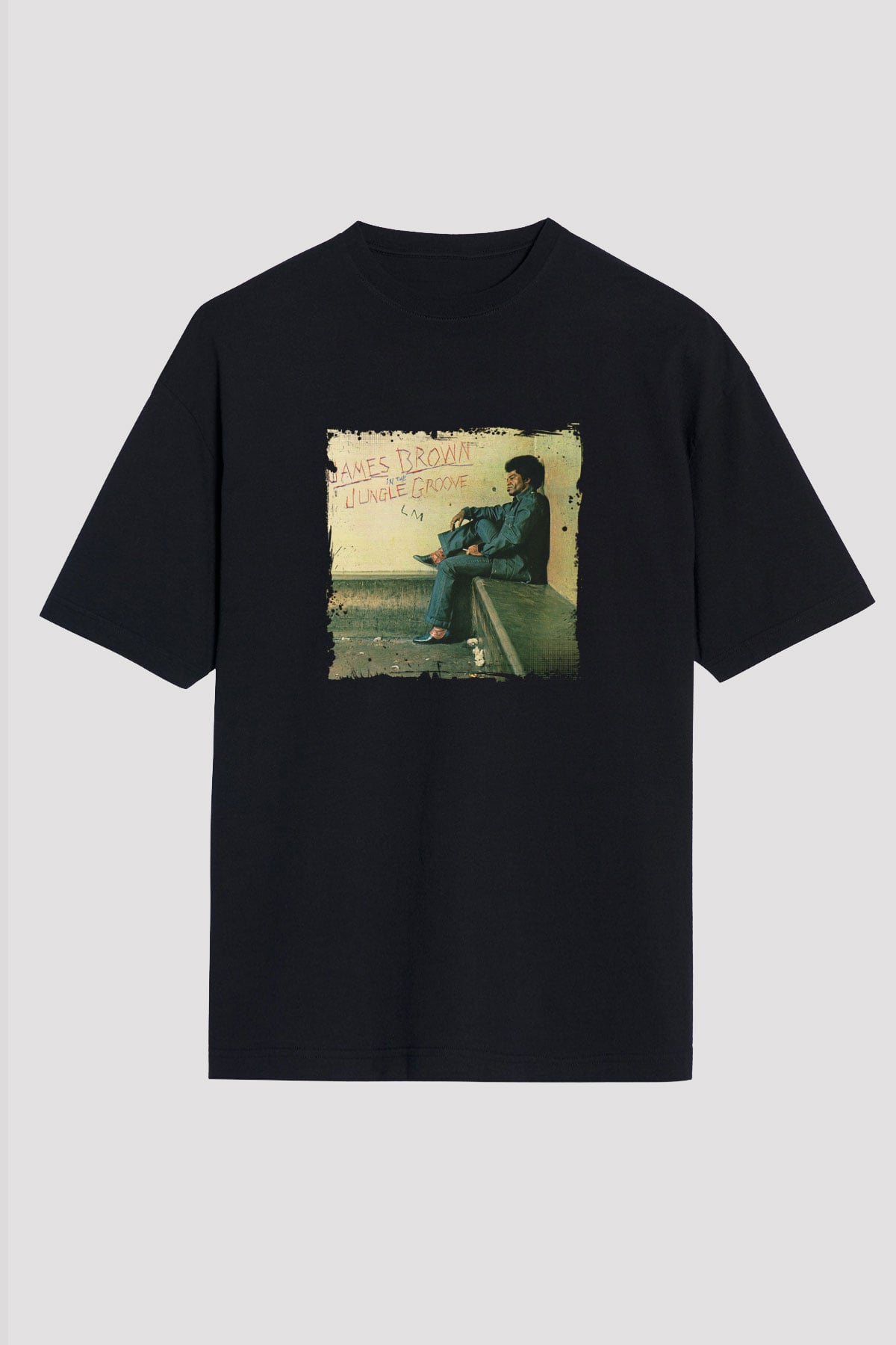 James Brown Baskılı Unisex Oversize Siyah Tişört