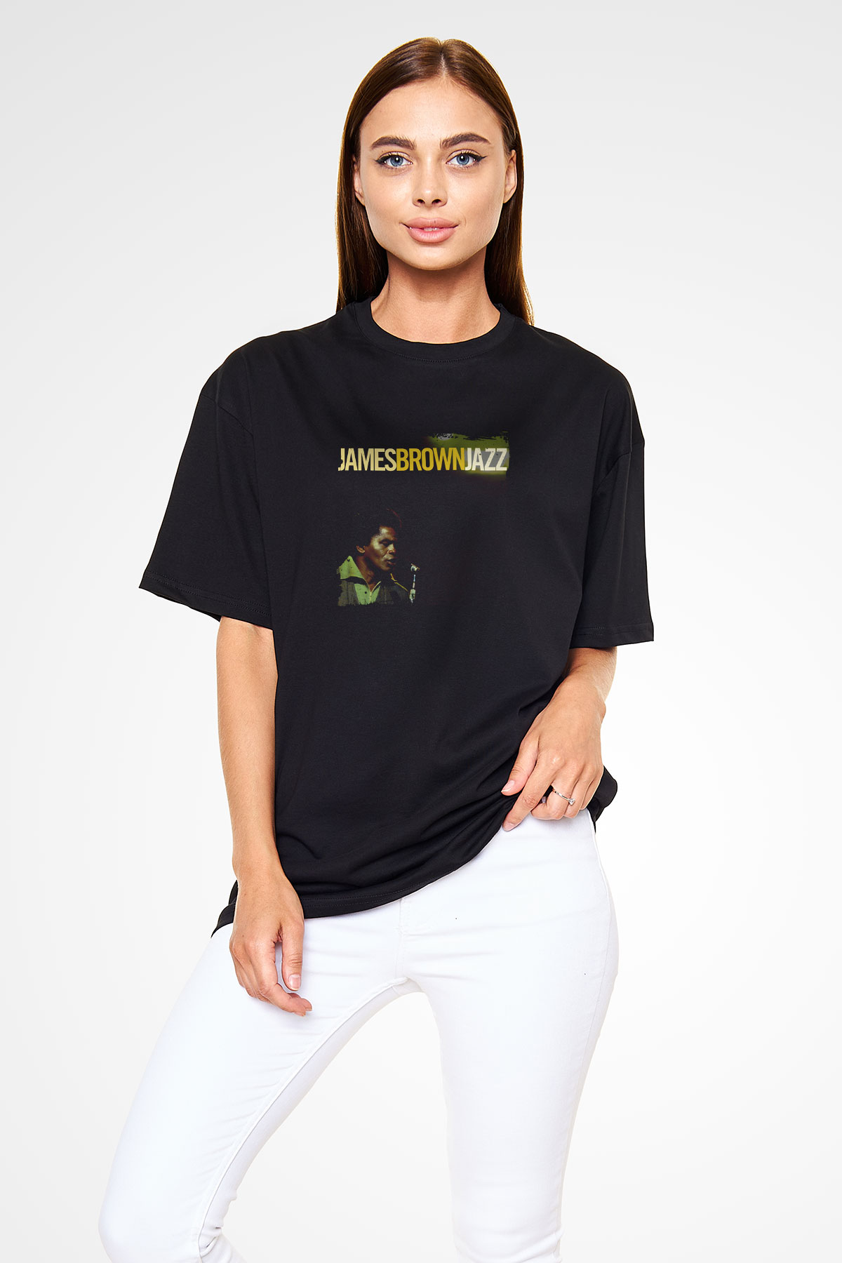 James Brown Baskılı Unisex Oversize Siyah Tişört