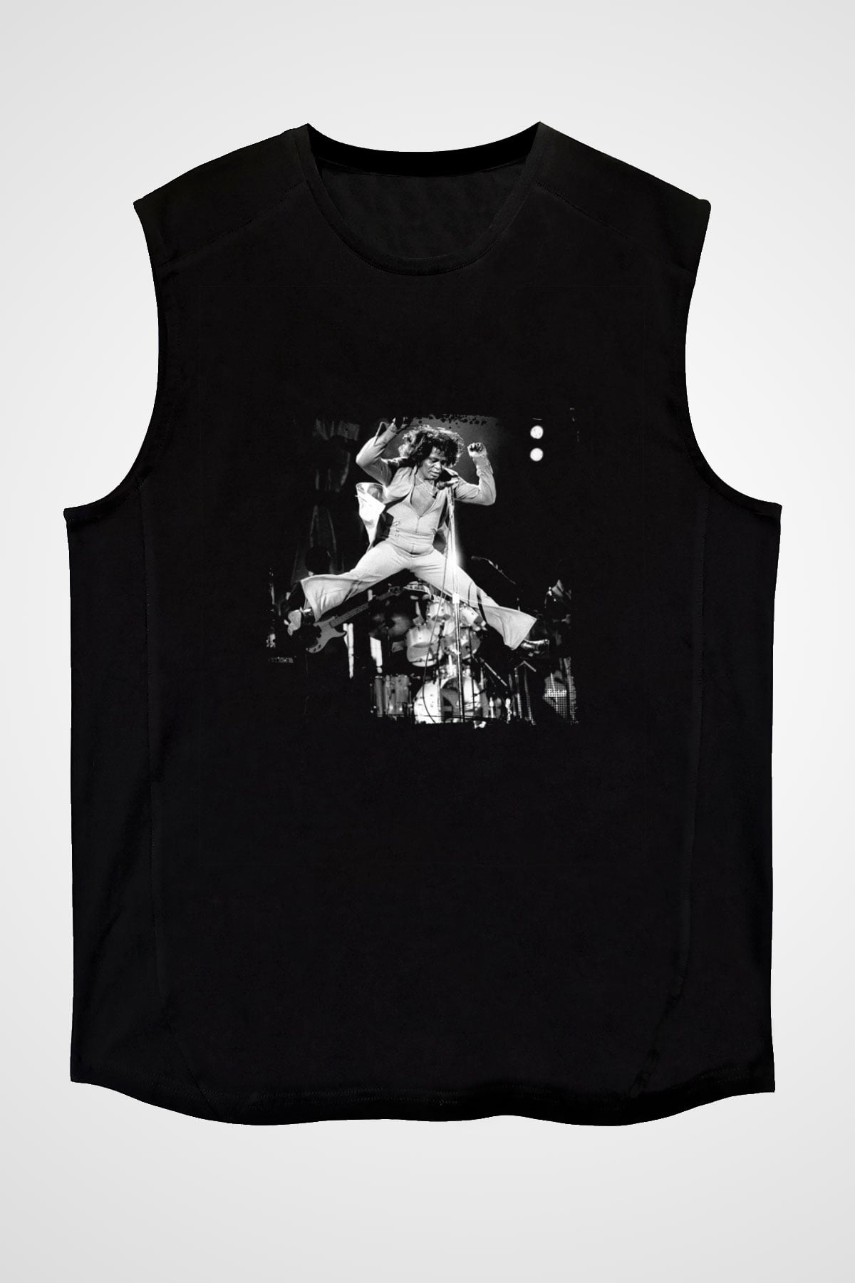James Brown Baskılı Unisex Siyah Kolsuz Tişört