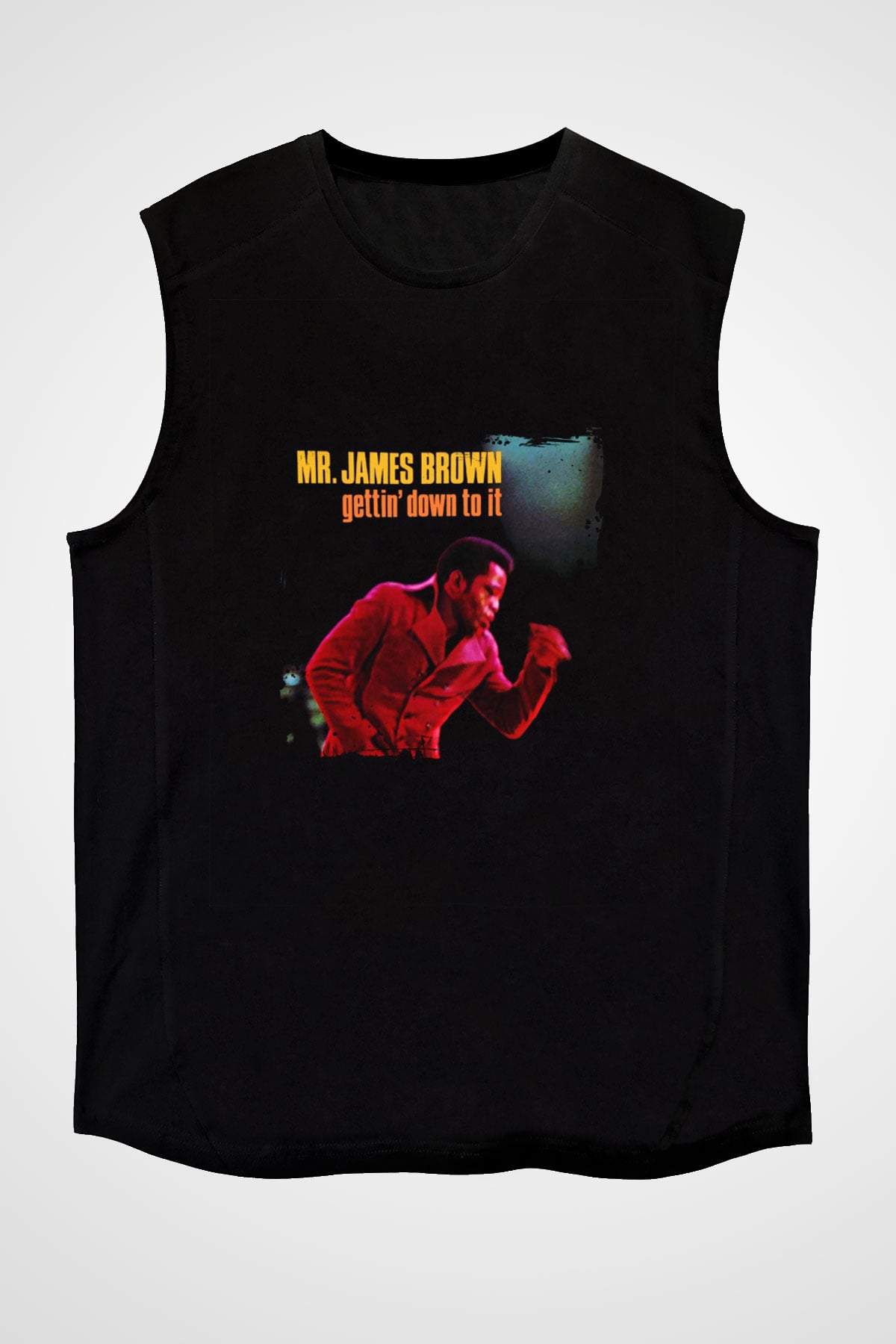 James Brown Baskılı Unisex Siyah Kolsuz Tişört