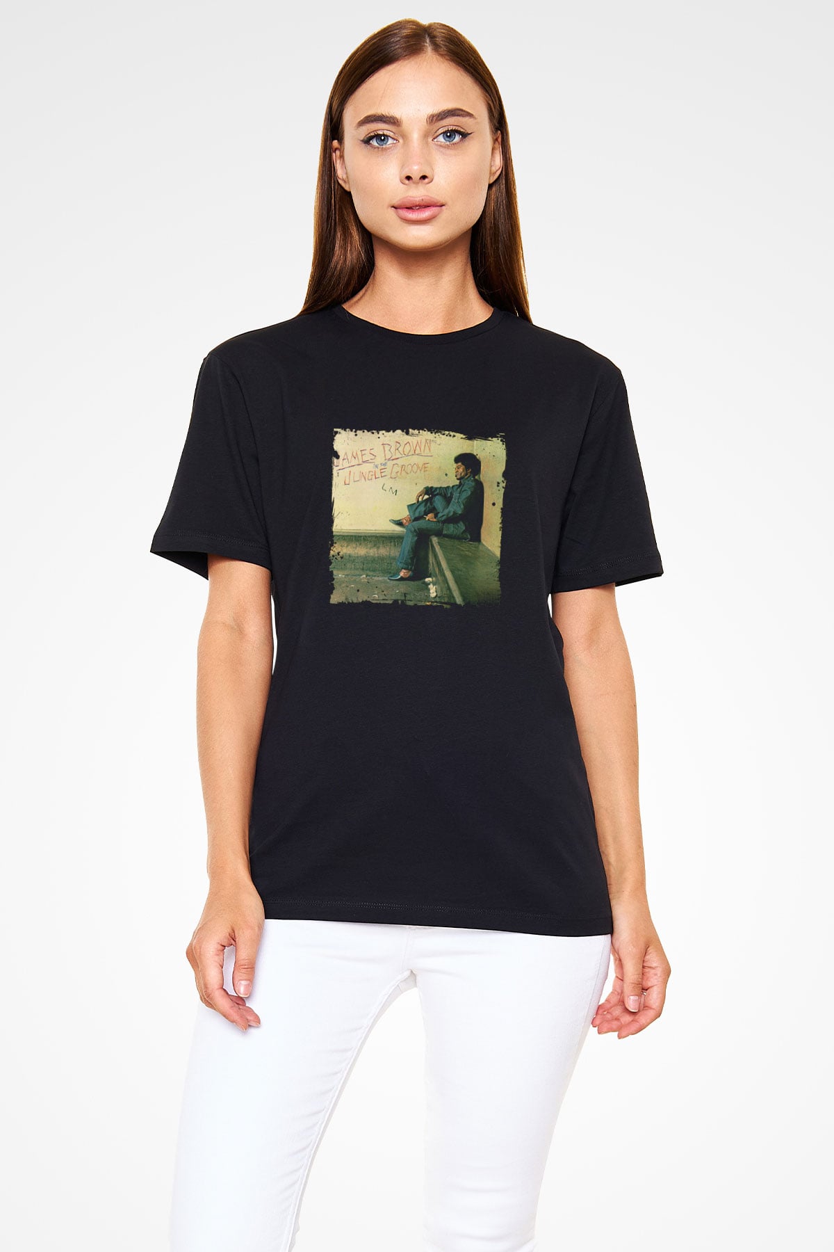 James Brown Baskılı Unisex Siyah Tişört