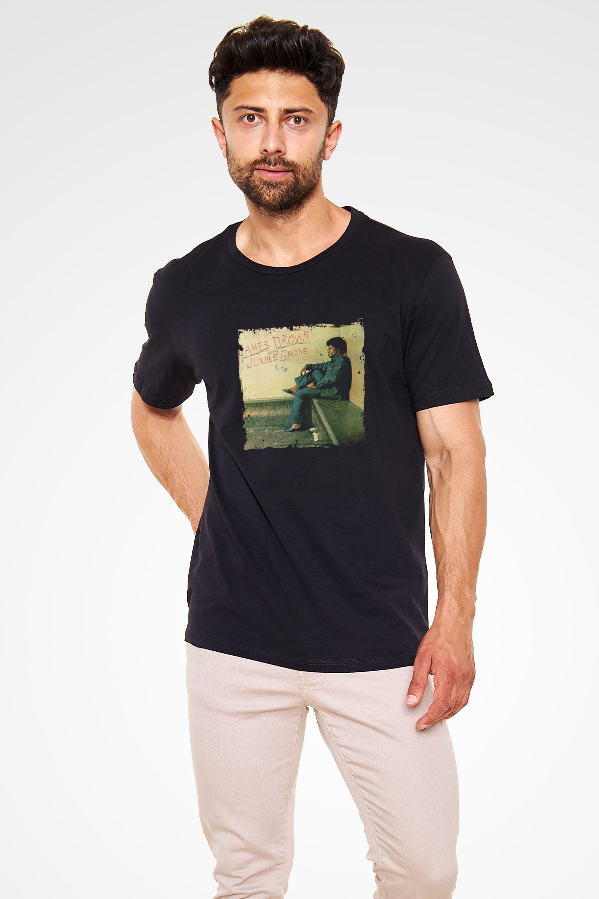 James Brown Baskılı Unisex Siyah Tişört