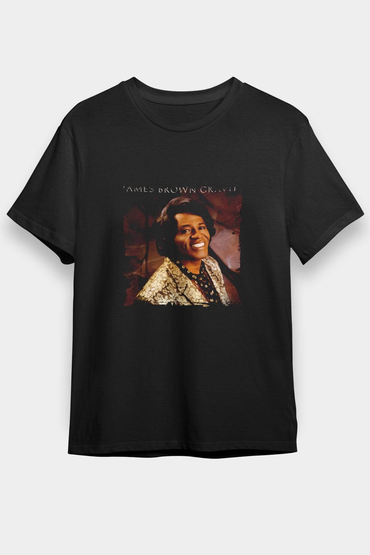 James Brown Baskılı Unisex Siyah Tişört
