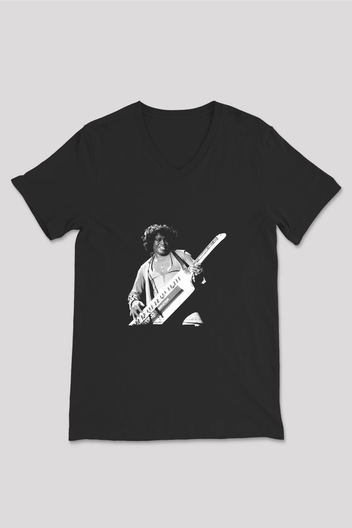 James Brown Baskılı Unisex Siyah V Yaka Tişört