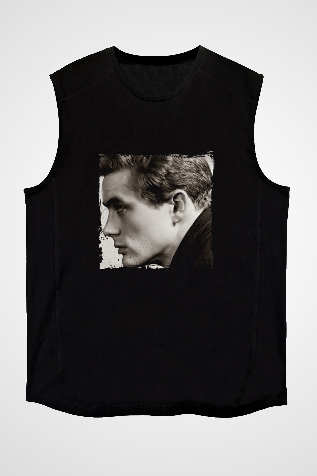 James Dean Baskılı Unisex Siyah Kolsuz Tişört