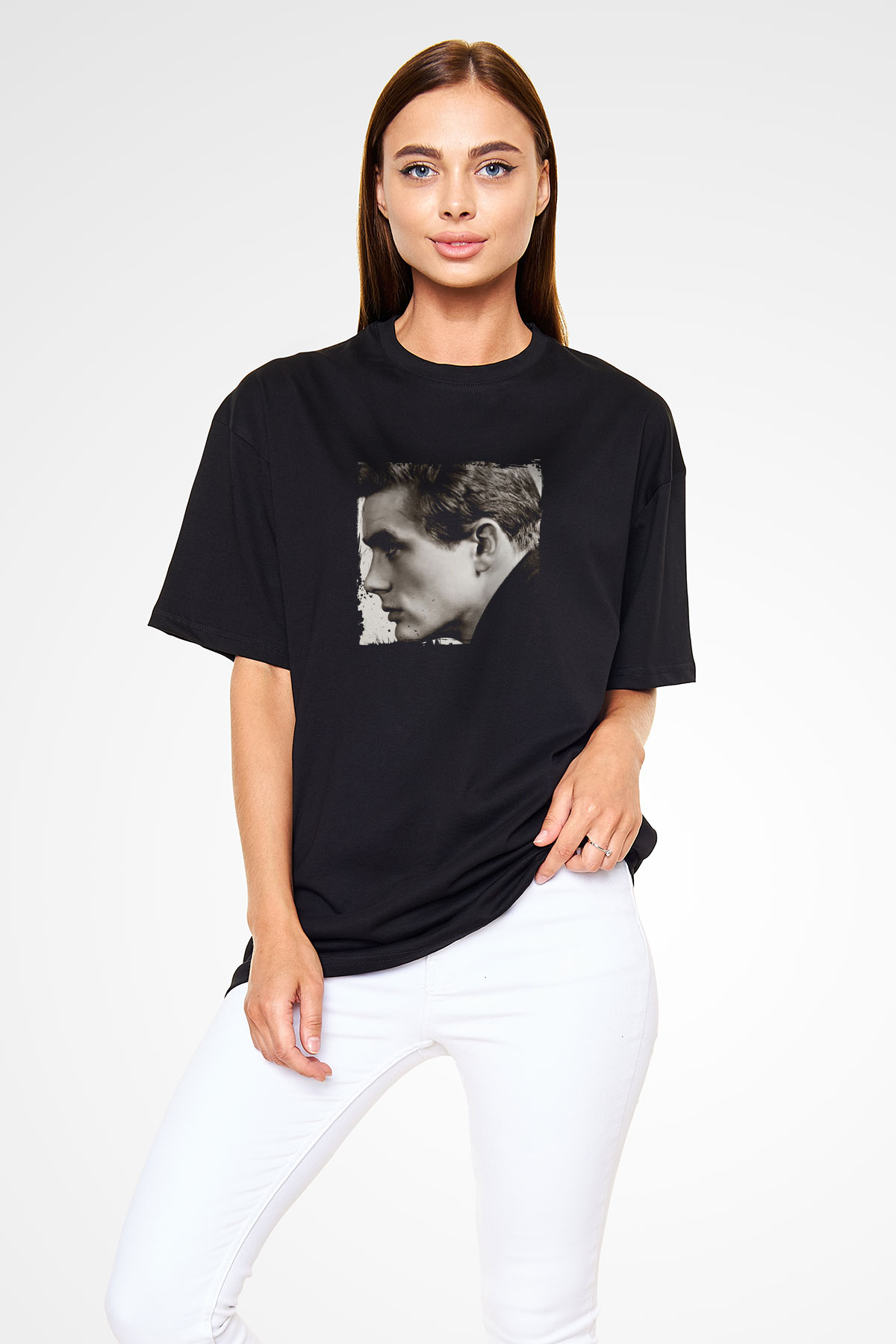 James Dean Baskılı Unisex Siyah Oversize Tişört