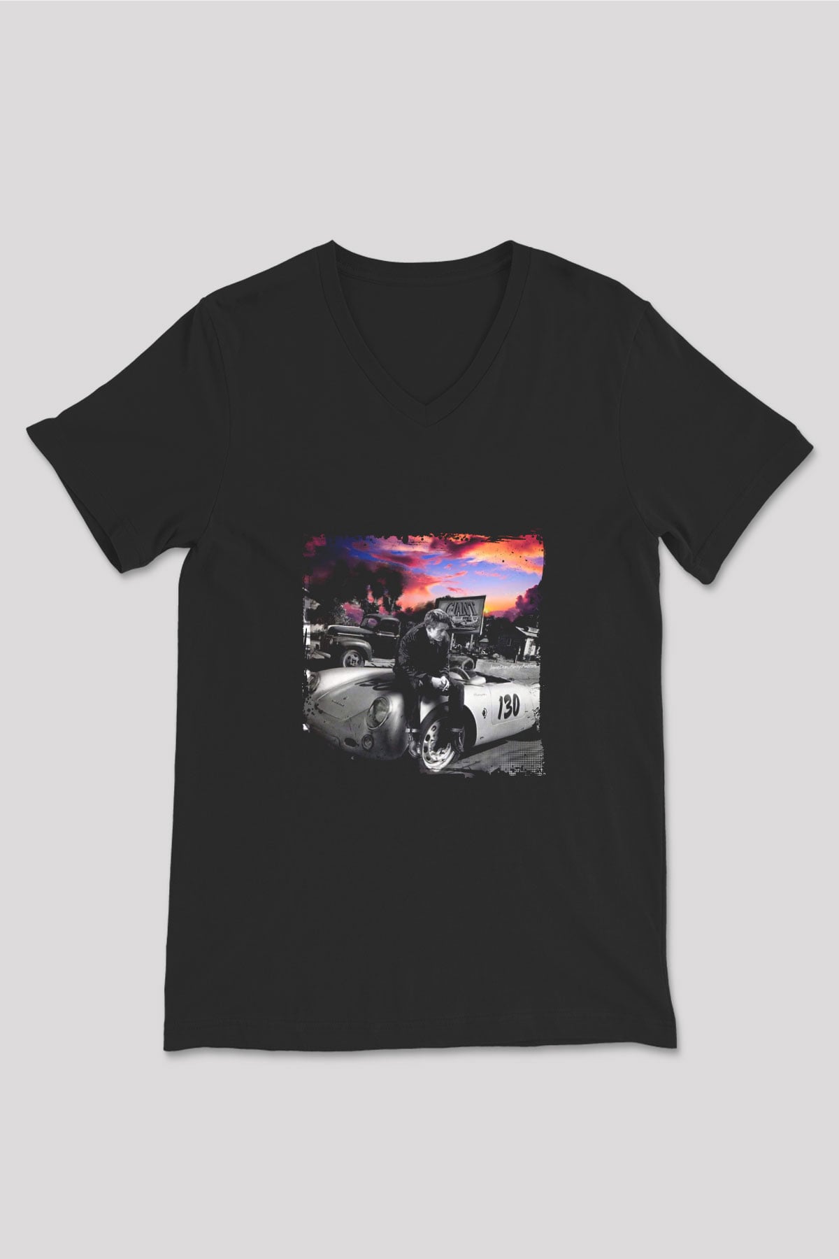 James Dean Baskılı Unisex Siyah V Yaka Tişört