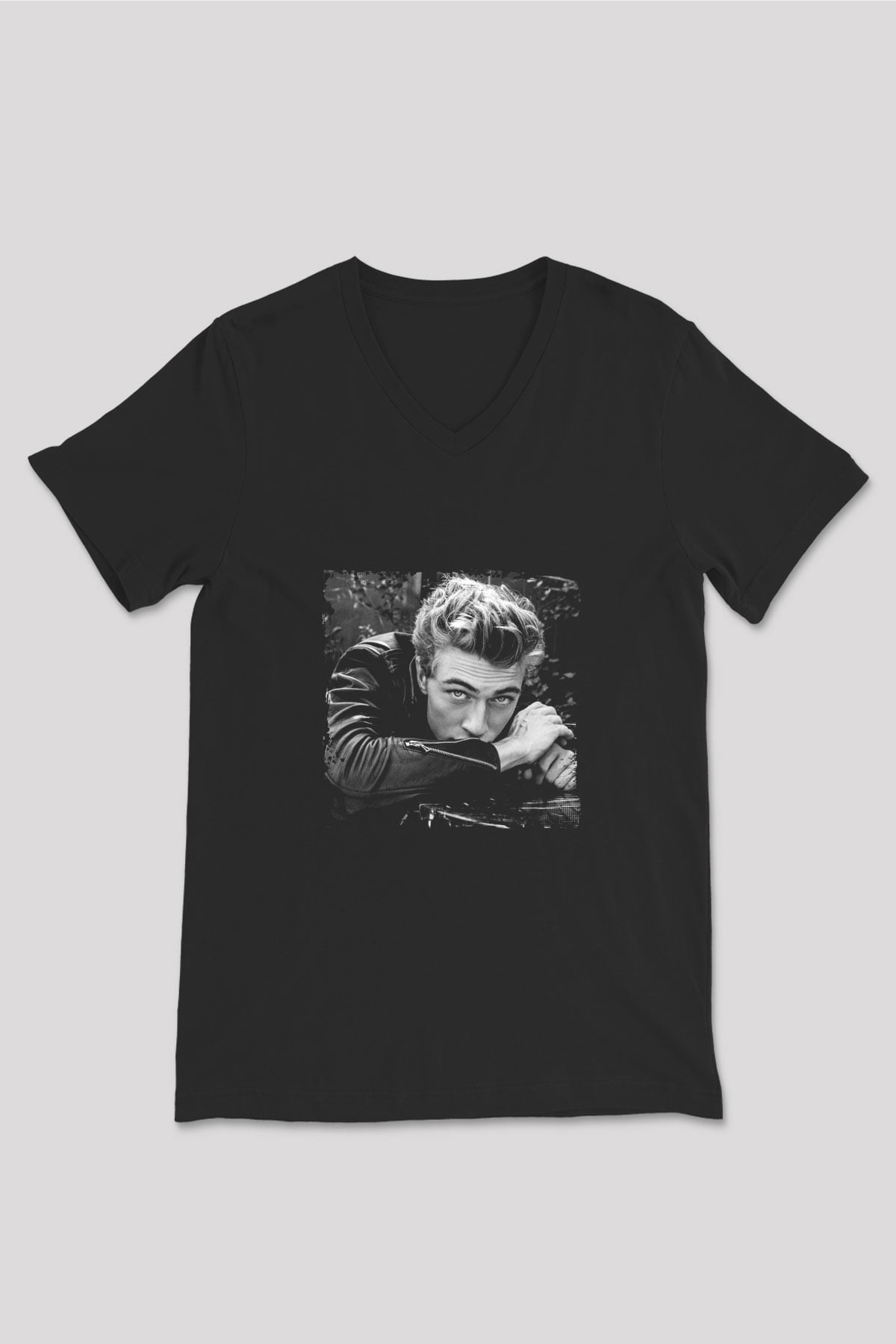 James Dean Baskılı Unisex Siyah V Yaka Tişört