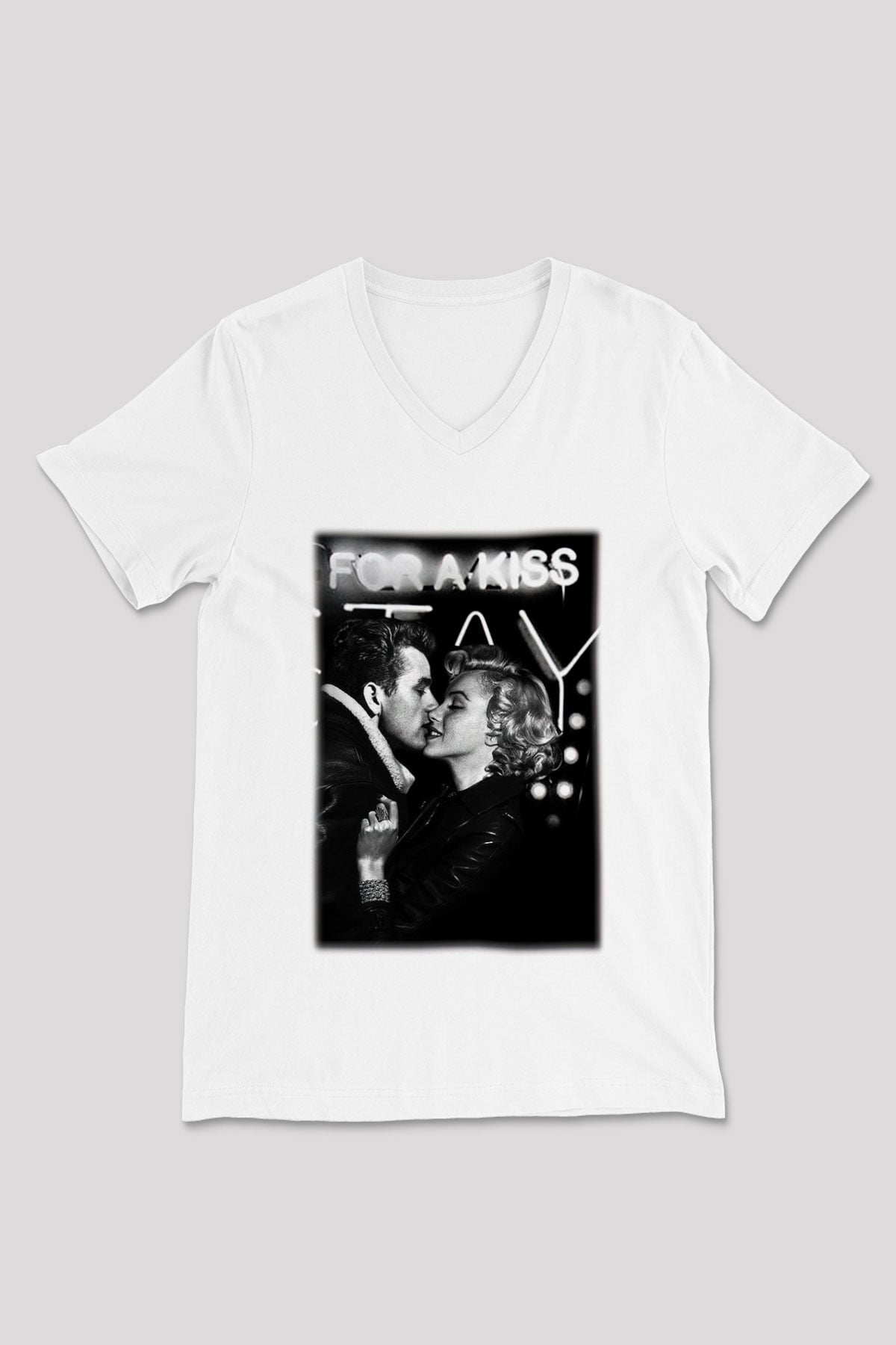 James Dean Beyaz Unisex V Yaka Tişört T-Shirt