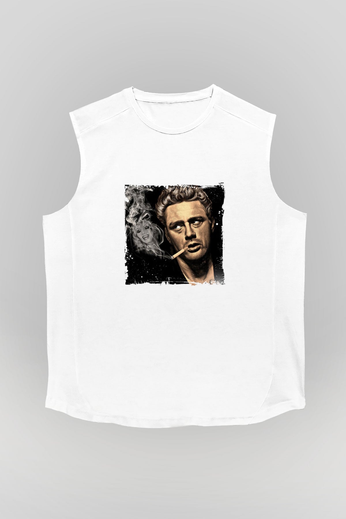 James Dean Unisex Baskılı Beyaz Kolsuz Tişört