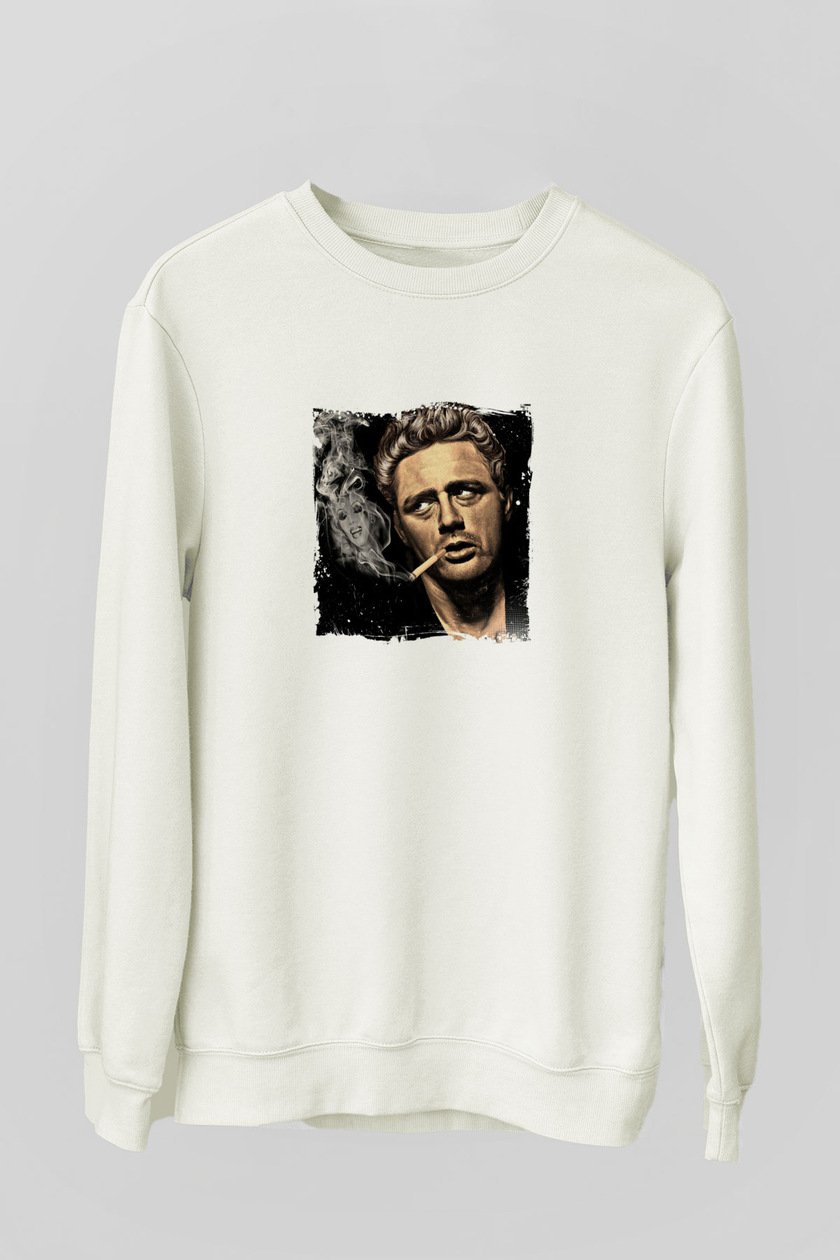 James Dean Unisex Baskılı Beyaz Sweatshirt