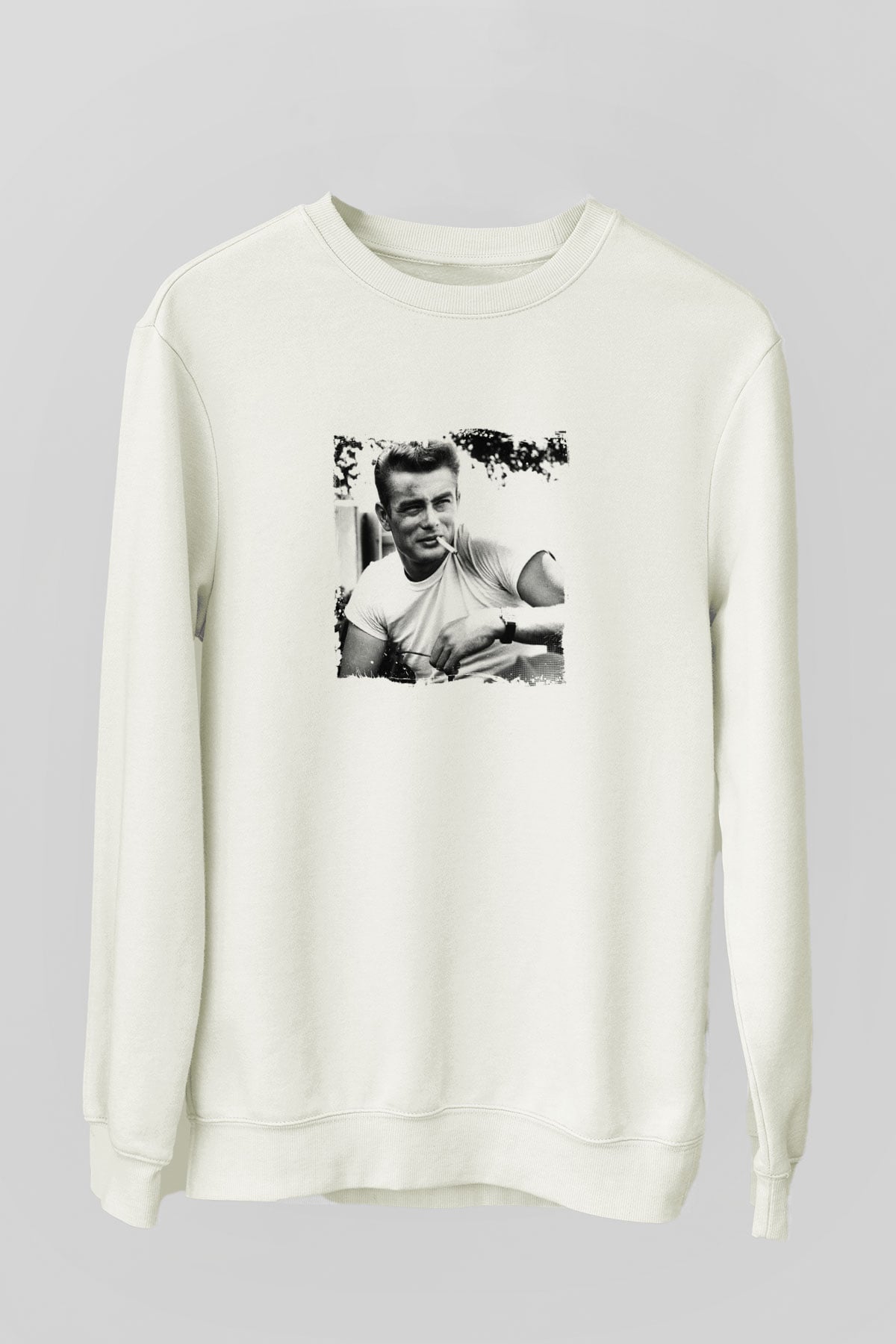 James Dean Unisex Baskılı Beyaz Sweatshirt