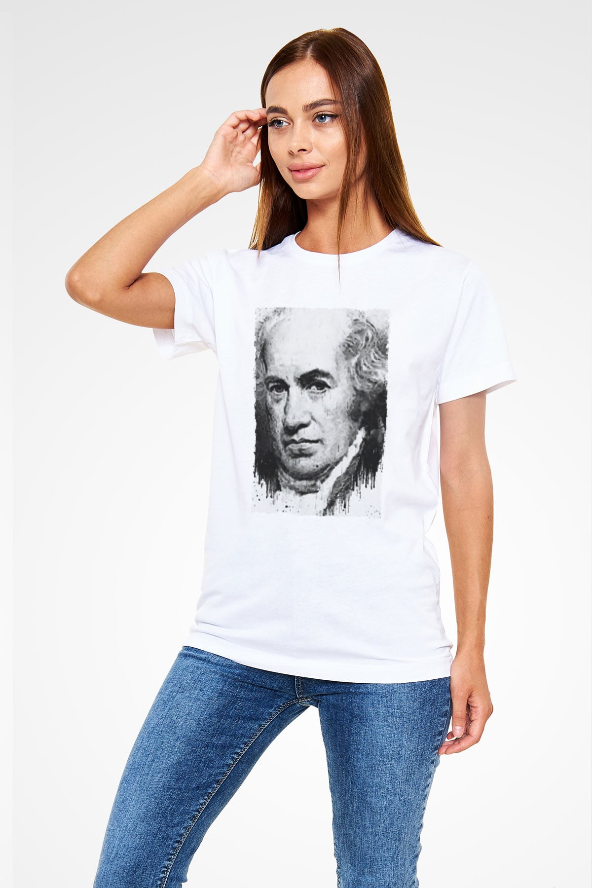James Watt Baskılı Unisex Beyaz Tişört - Tshirt