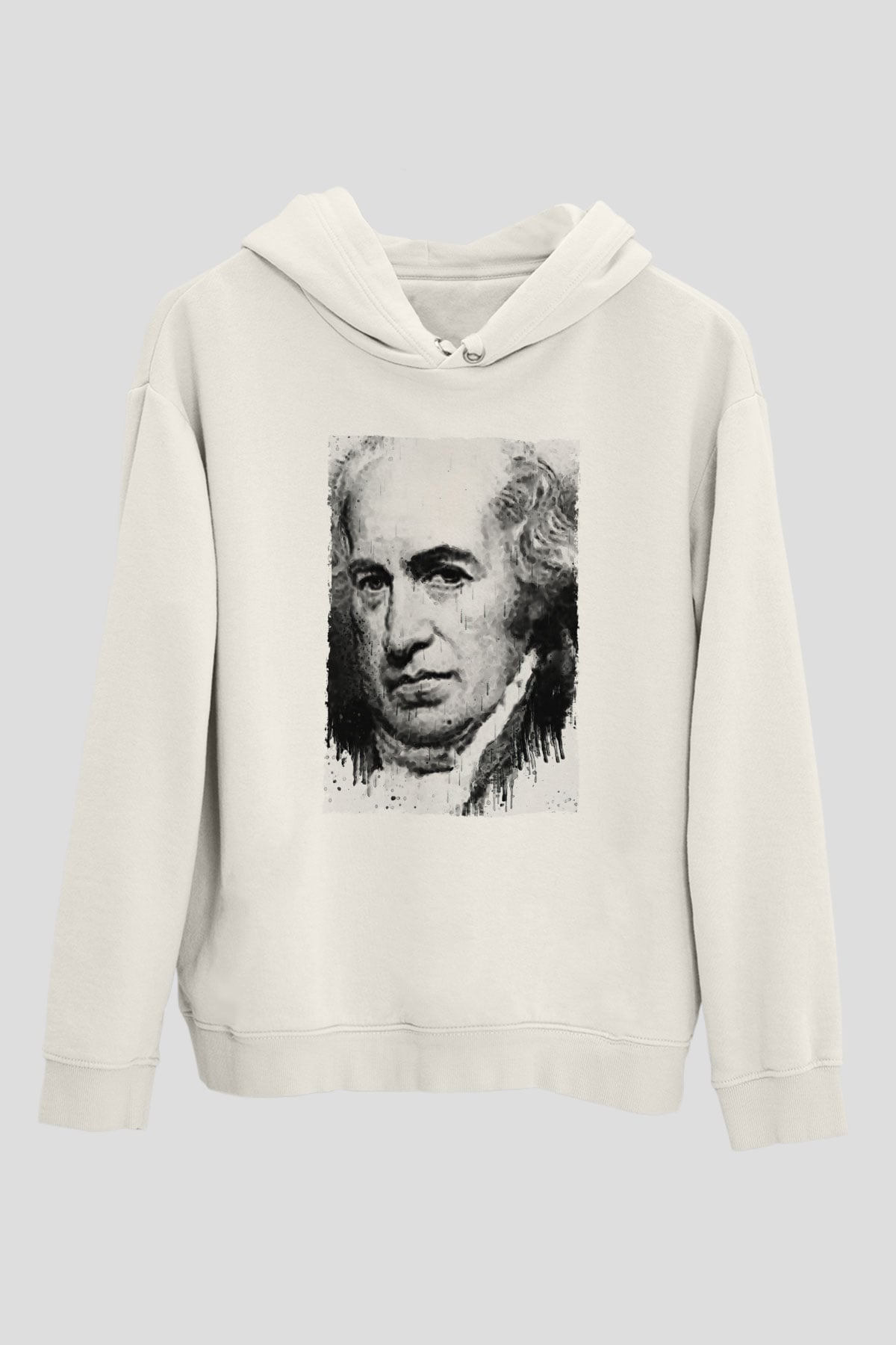 James Watt Baskılı Unisex Ekru Hoodie