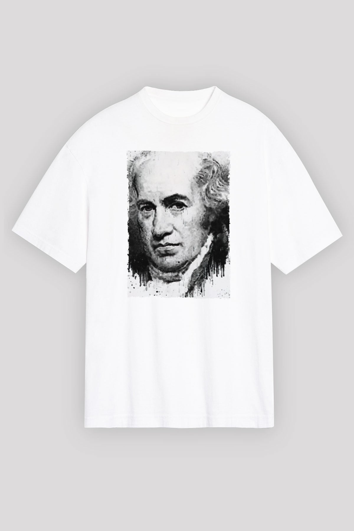 James Watt Baskılı Unisex Oversize Beyaz Tişört - Tshirt