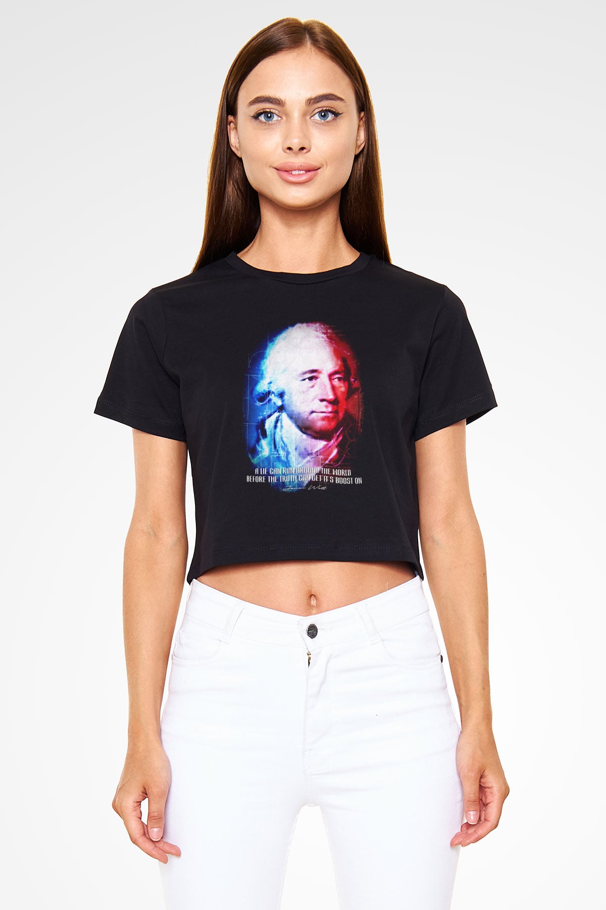 James Watt Portre Baskılı Crop Top Kadın Tİşört - Tshirt