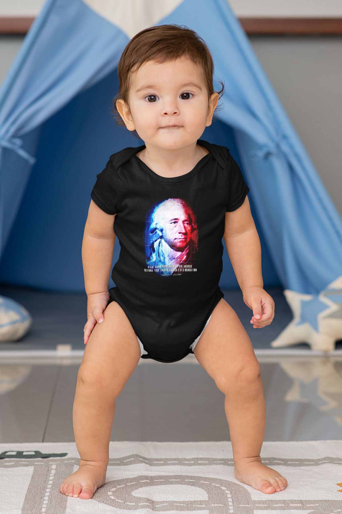 James Watt Portre Baskılı Unisex  Siyah Bebek Body - Zıbın