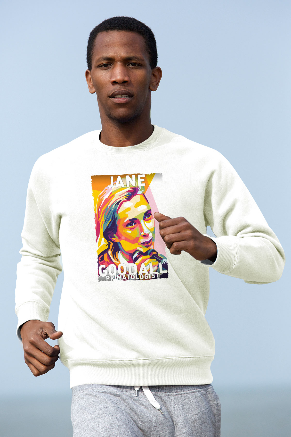 Jane Goodall Baskılı Unisex Ekru Sweatshirt