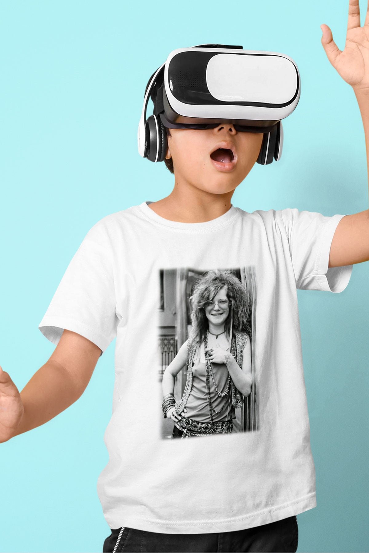 Janis Joplin Baskılı Beyaz Unisex Çocuk Tişört