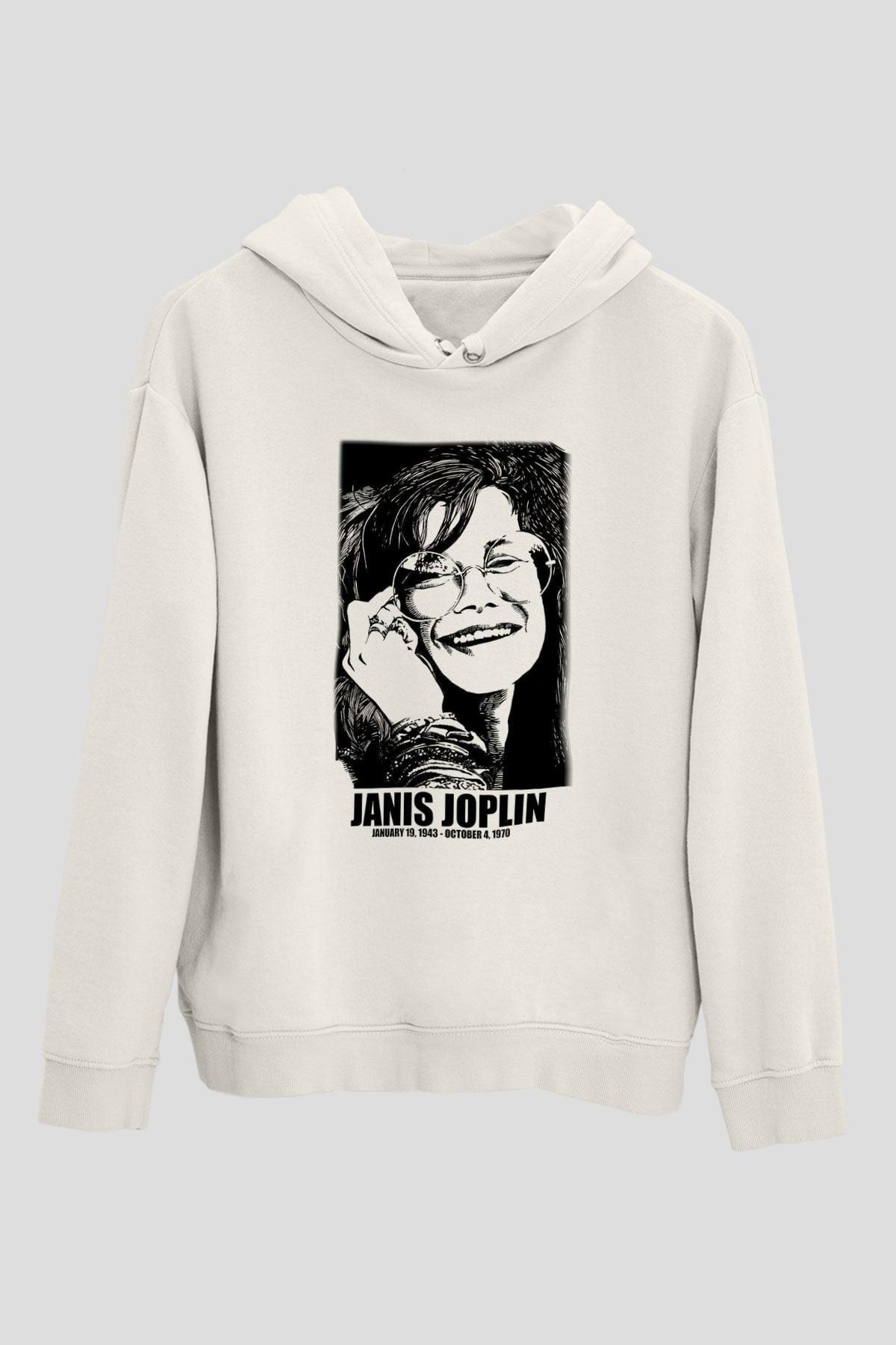 Janis Joplin Beyaz Unisex Kapşonlu Sweatshirt