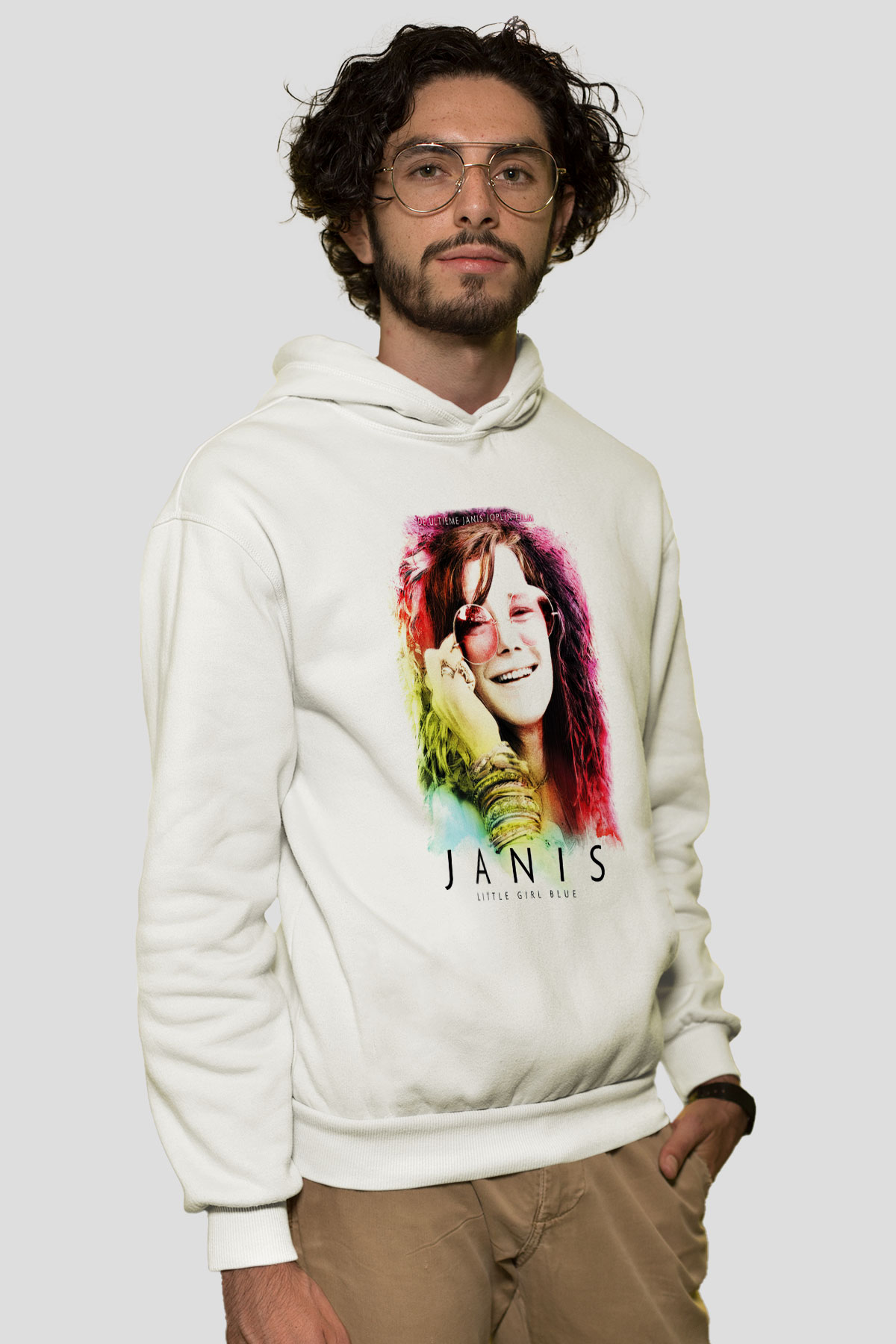 Janis Joplin Beyaz Unisex Kapşonlu Sweatshirt