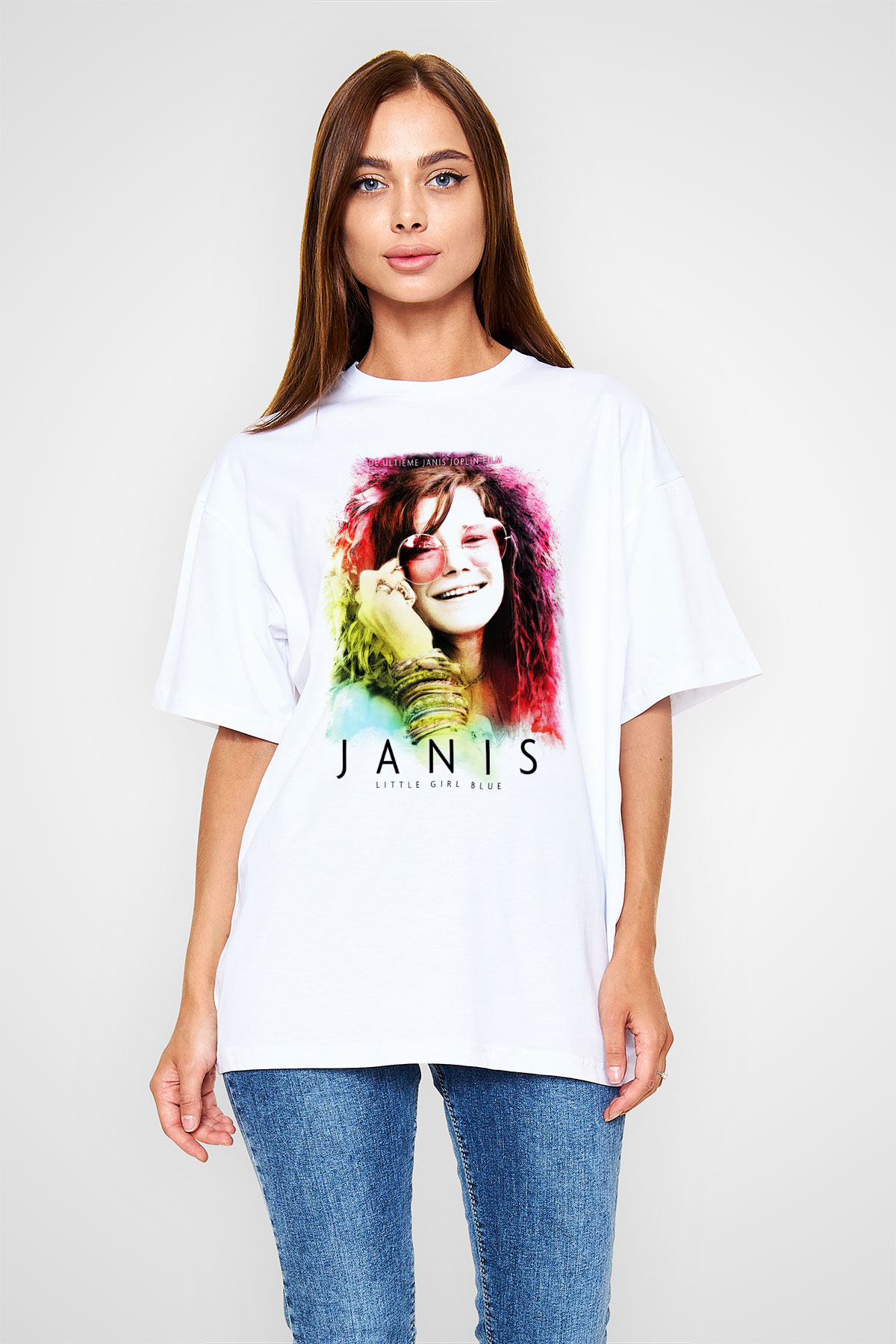 Janis Joplin Beyaz Unisex Oversize Tişört T-Shirt