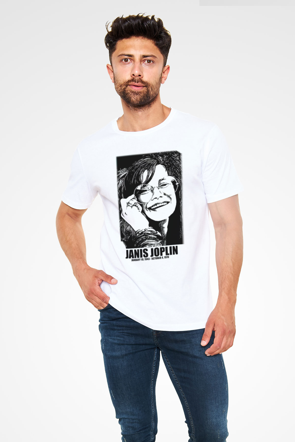 Janis Joplin Beyaz Unisex Tişört T-Shirt - TişörtFabrikası