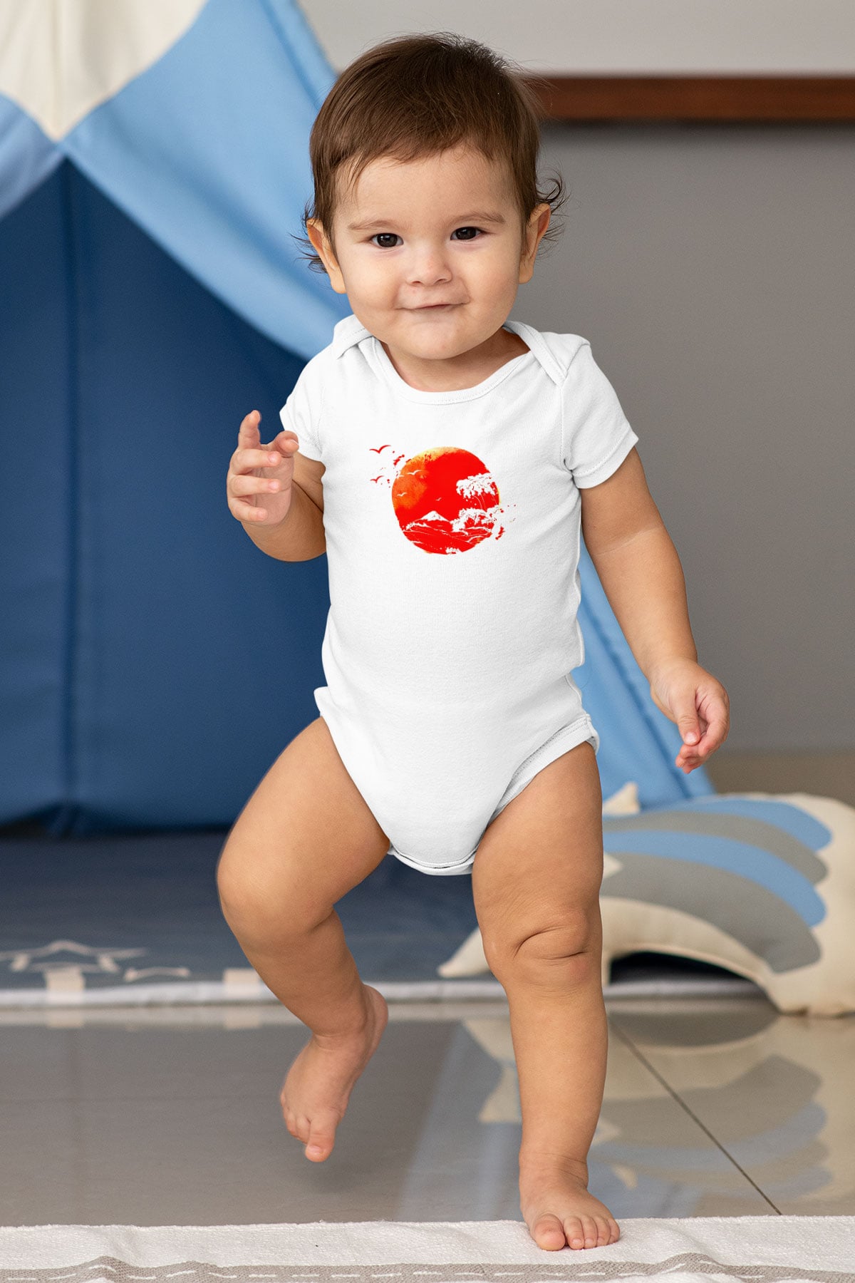 Japonya Baskılı Beyaz Unisex Bebek Body - Zıbın
