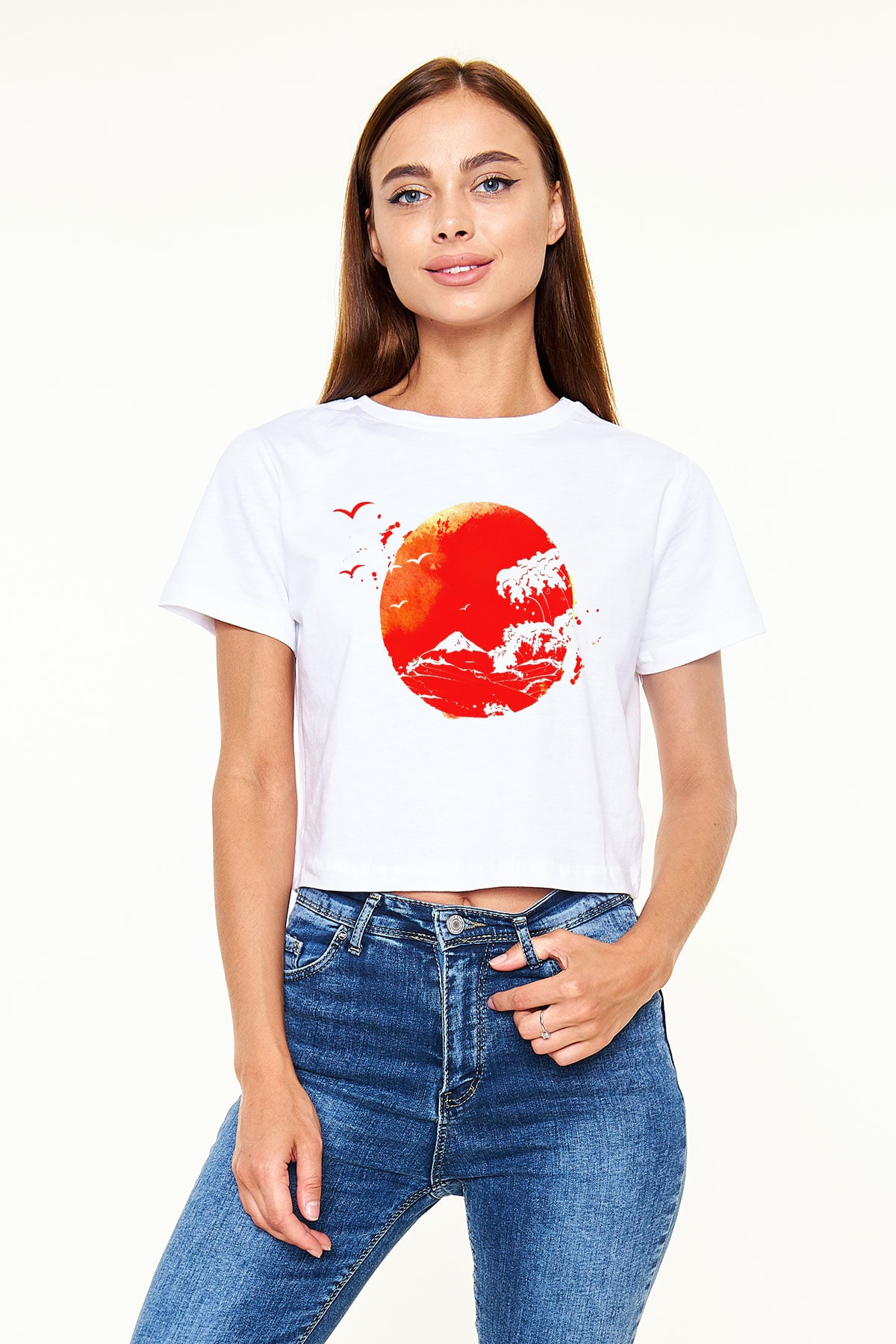Japonya Beyaz Croptop Tişört