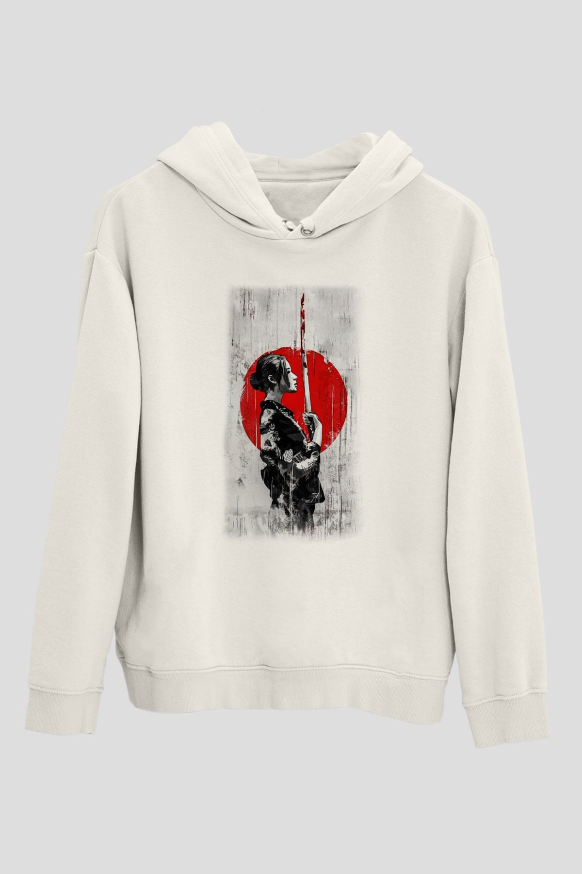Japonya Beyaz Unisex Kapşonlu Sweatshirt