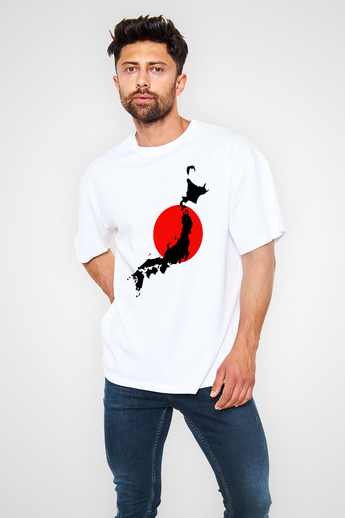 Japonya Beyaz Unisex Oversize Tişört T-Shirt