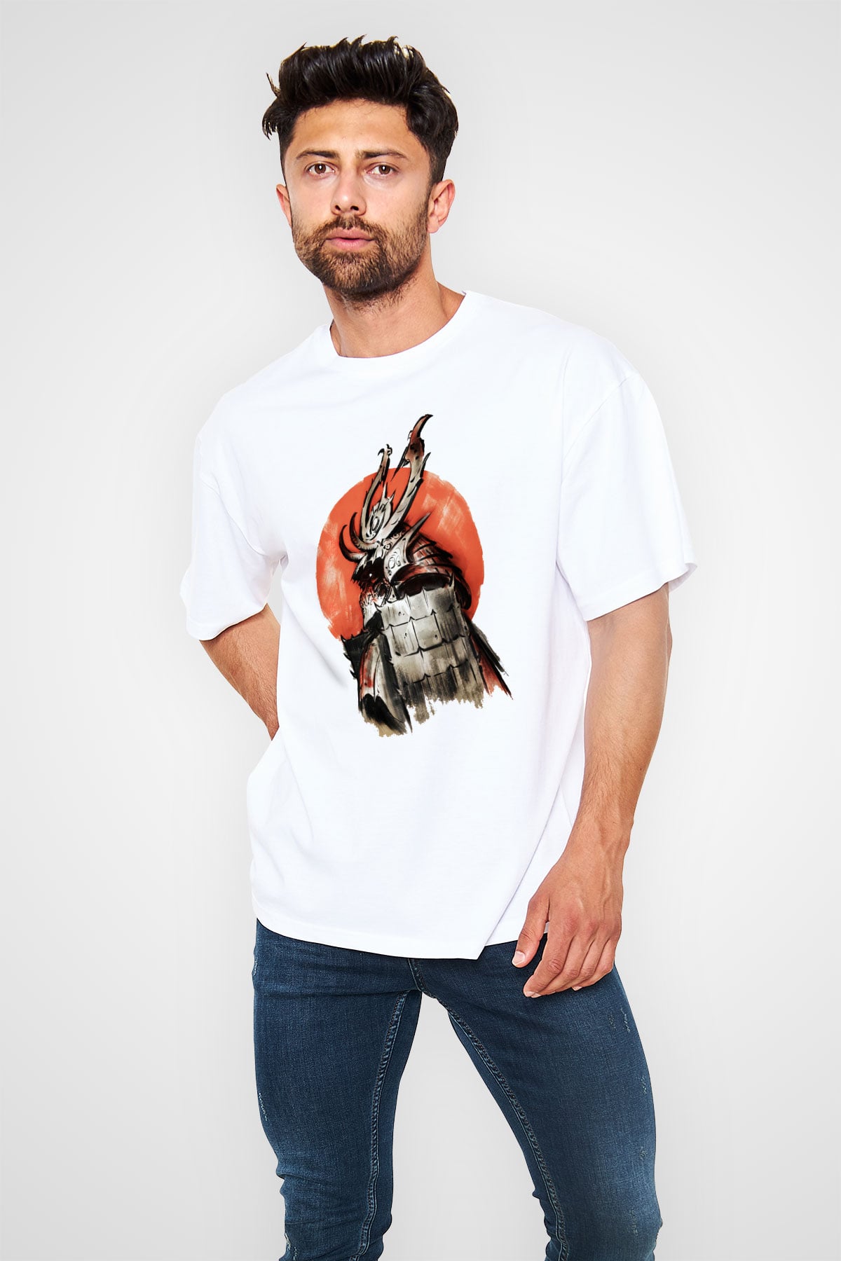 Japonya Beyaz Unisex Oversize Tişört T-Shirt