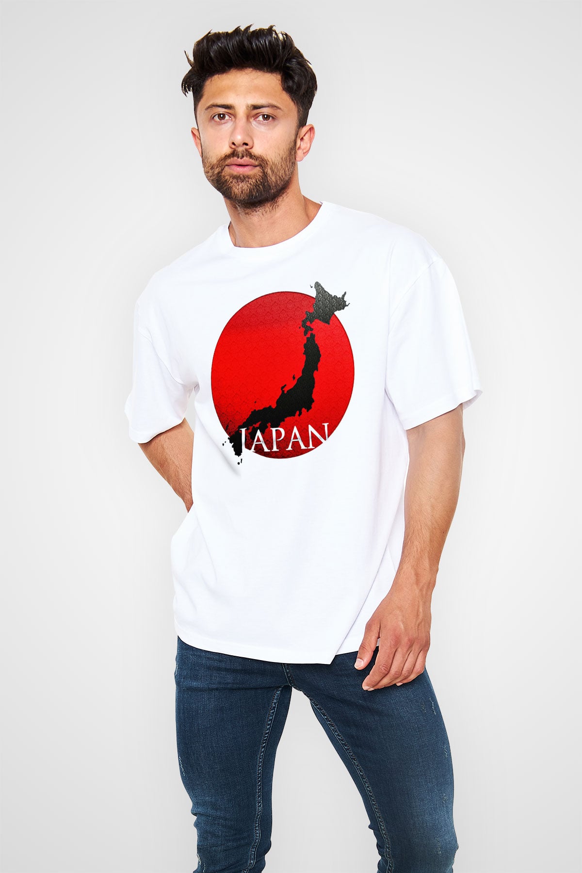 Japonya Beyaz Unisex Oversize Tişört T-Shirt