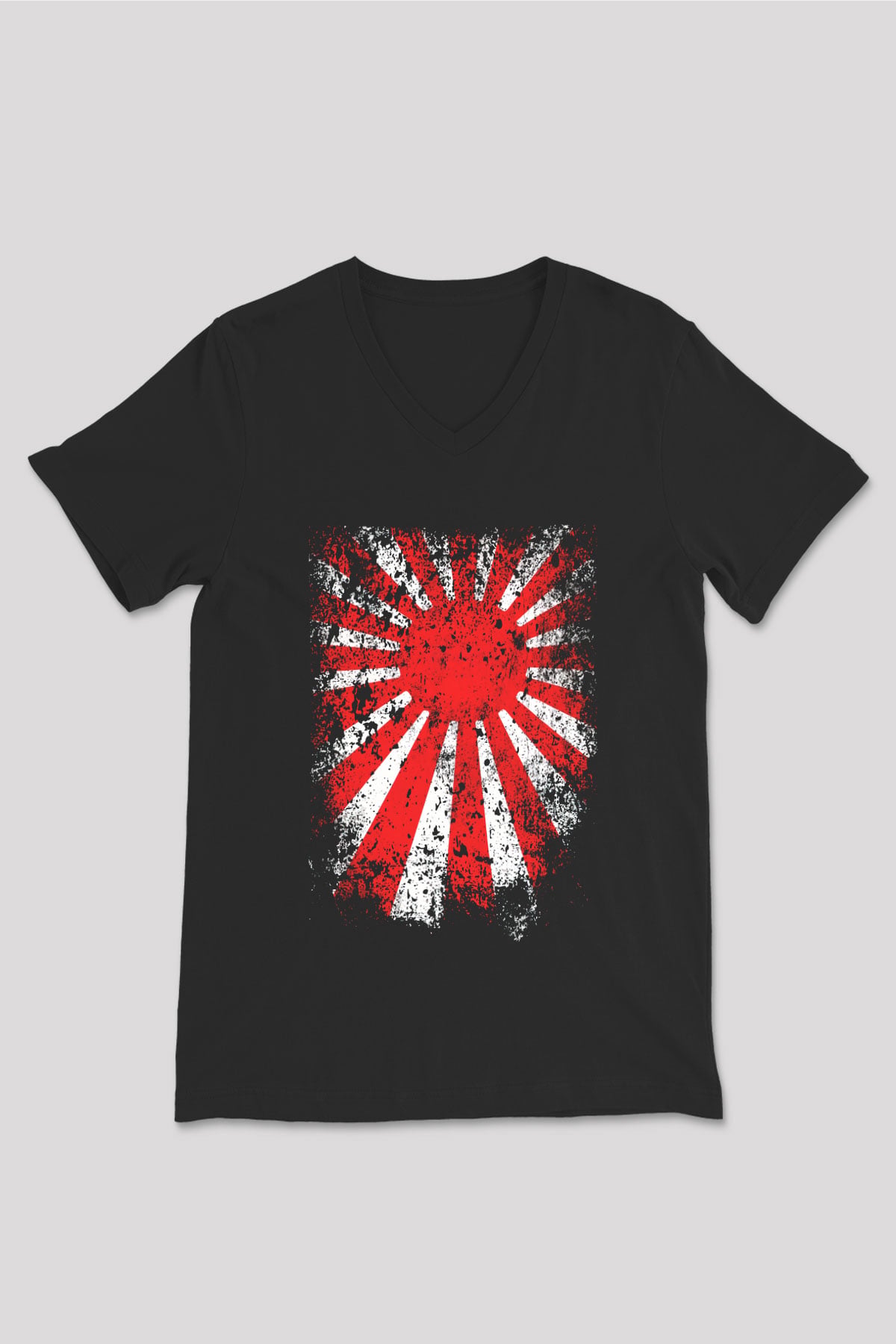 Japonya Siyah Unisex V Yaka Tişört