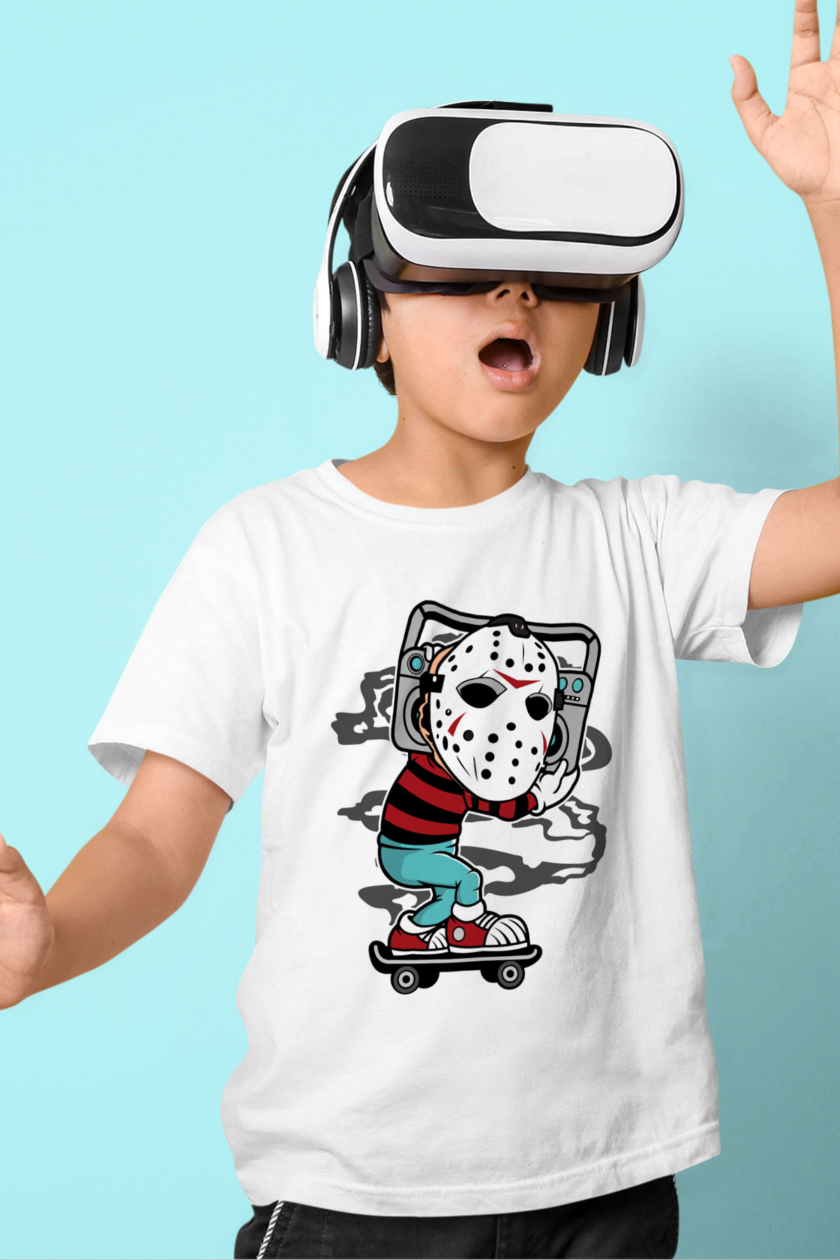 Jason Boombox Baskılı Unisex Beyaz Çocuk Tişört