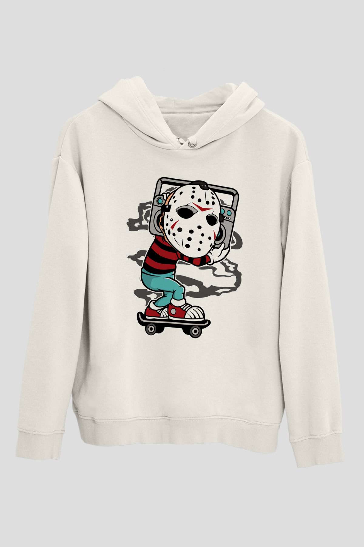 Jason Boombox Baskılı Unisex Beyaz Hoodie