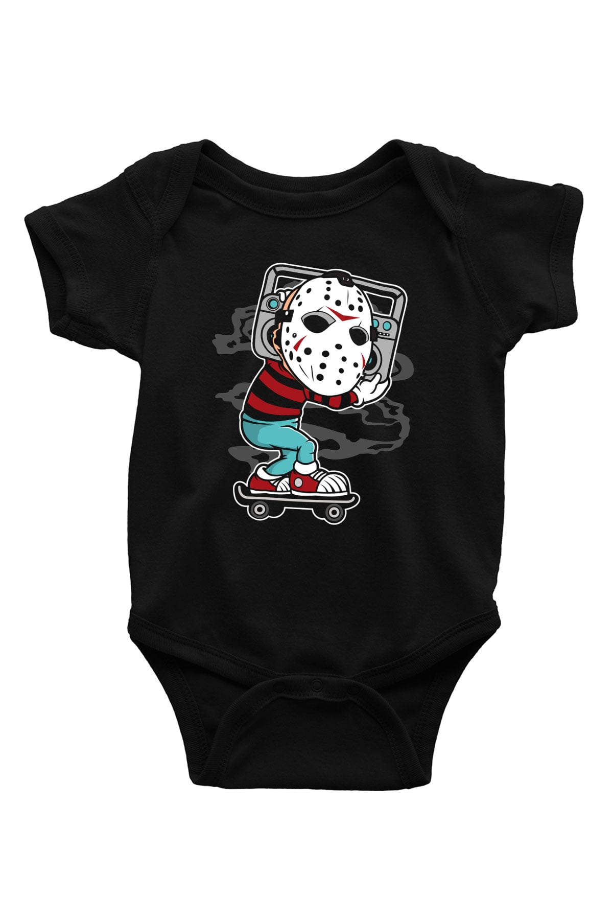 Jason Boombox Baskılı Unisex Siyah Bebek Body - Zıbın