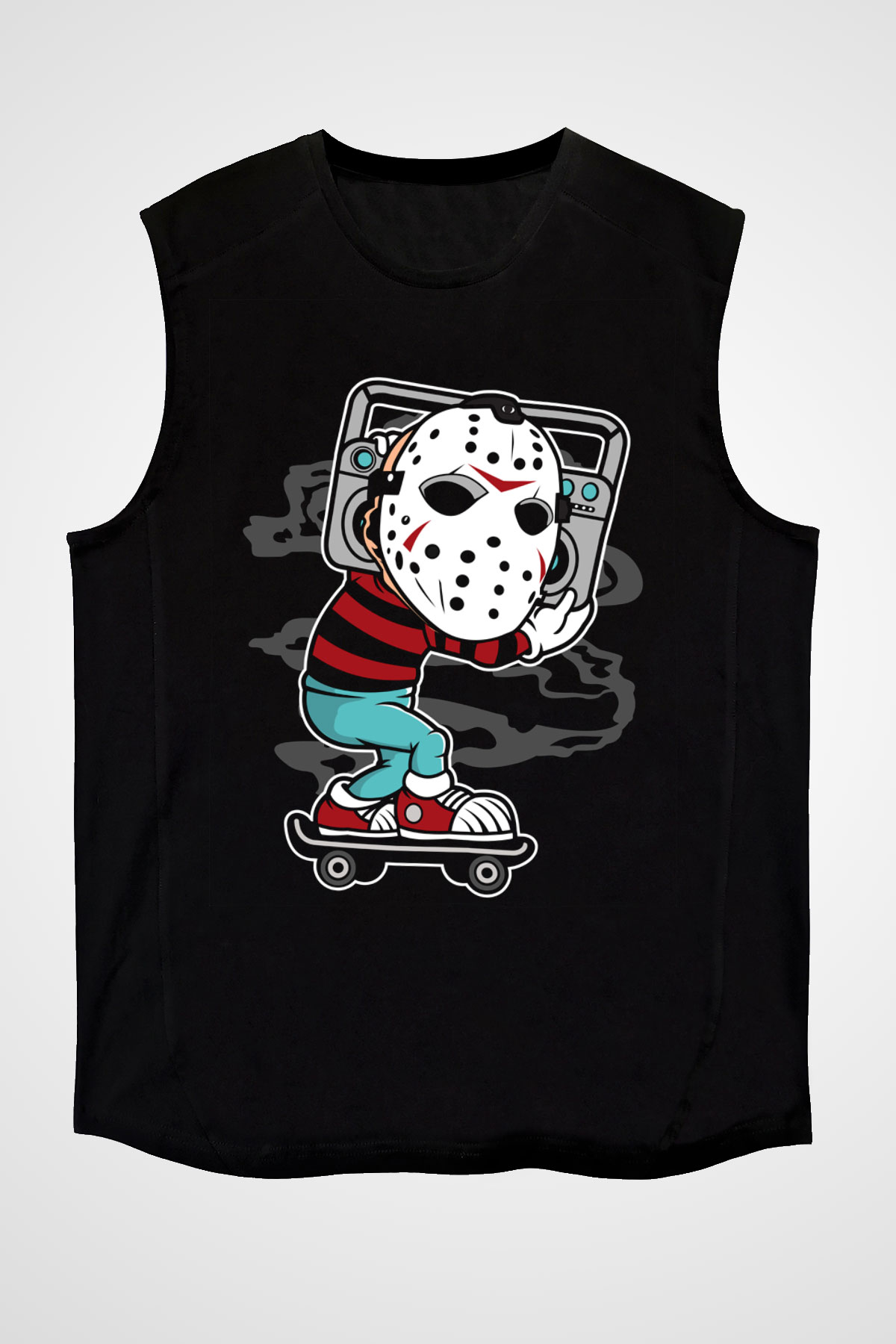 Jason Boombox Baskılı Unisex Siyah Kolsuz Tişört