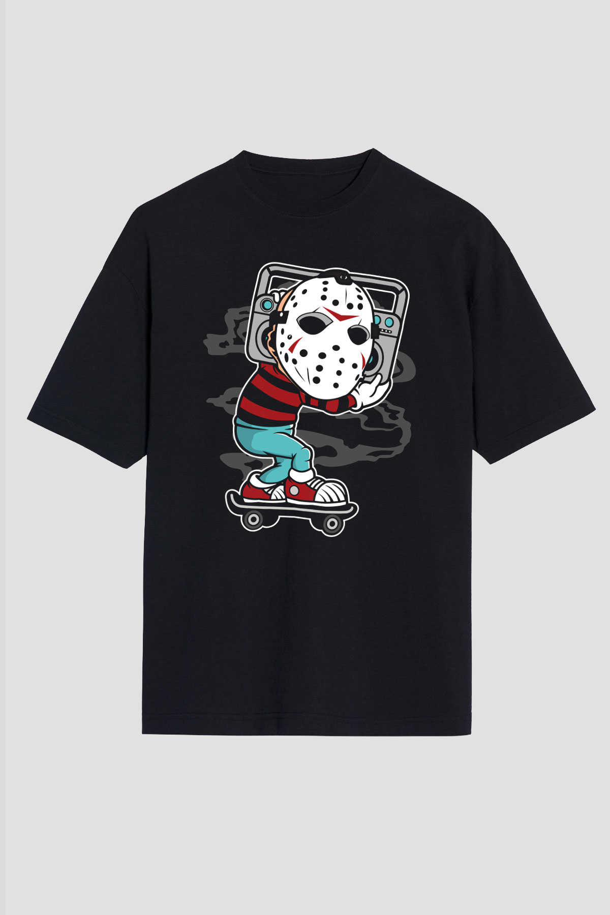 Jason Boombox Baskılı Unisex Siyah Oversize Tişört