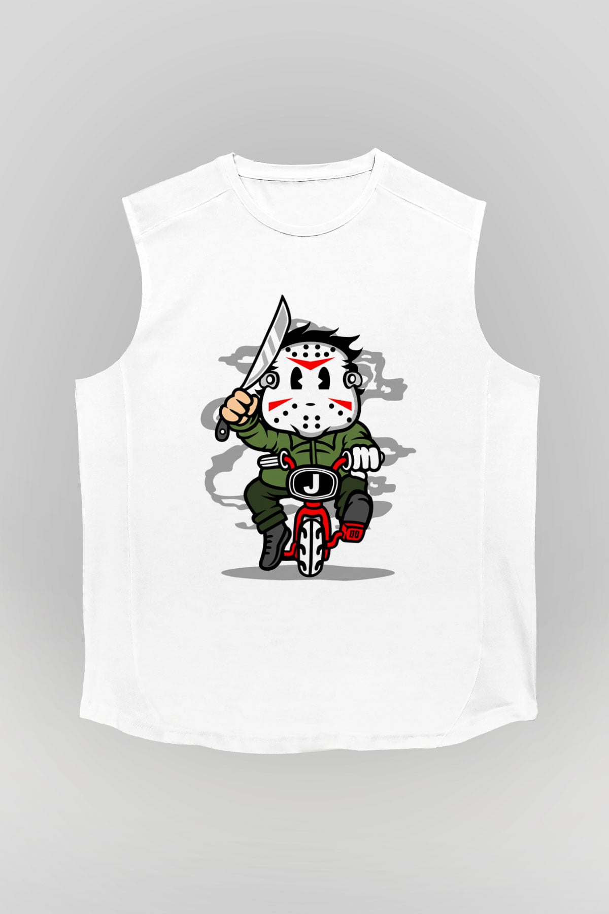 Jason Minibike Baskılı Unisex Beyaz Kolsuz Tişört