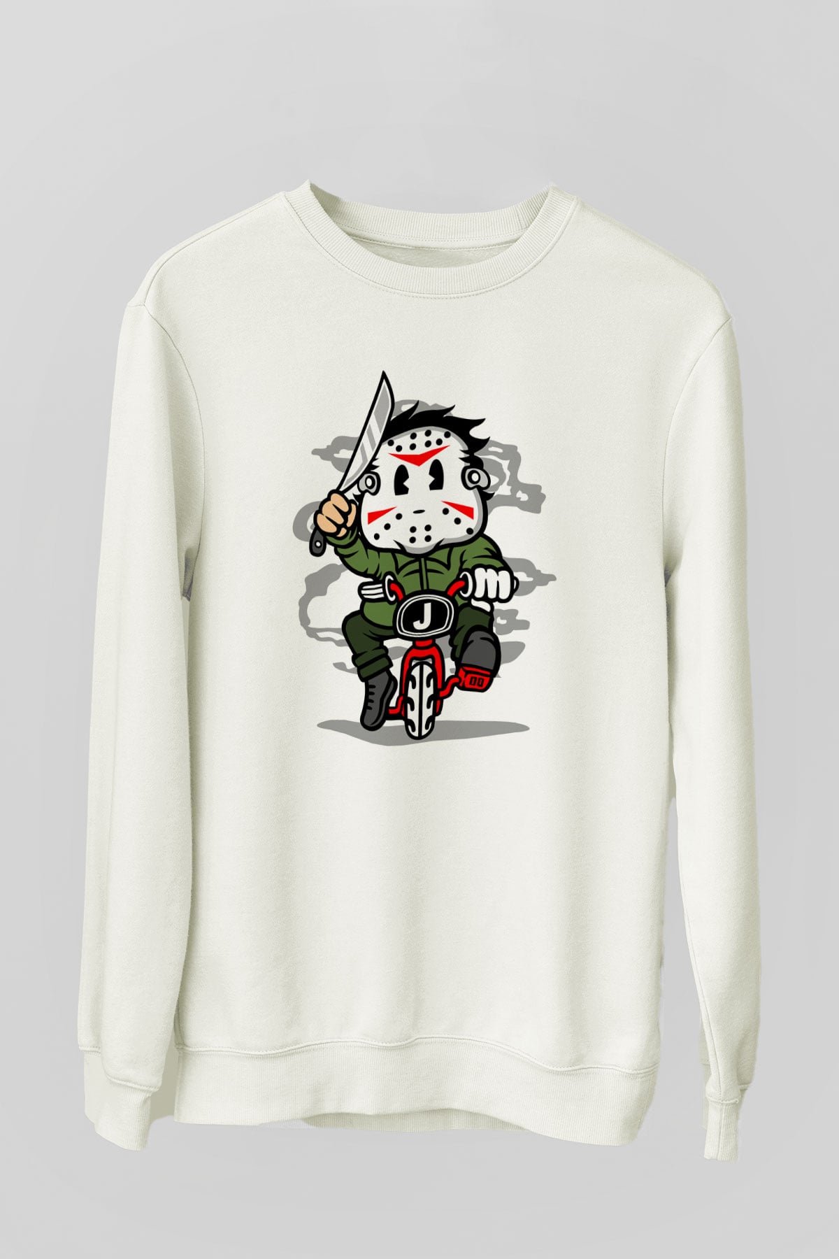 Jason Minibike Baskılı Unisex Beyaz Sweatshirt