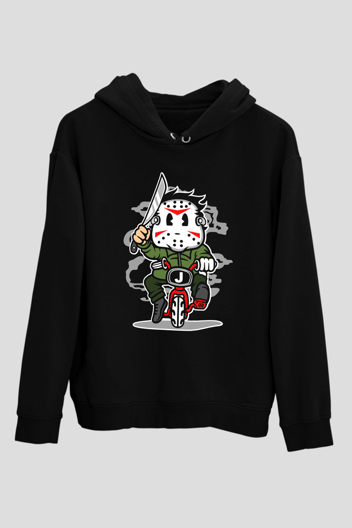 Jason Minibike Baskılı Unisex Siyah Hoodie