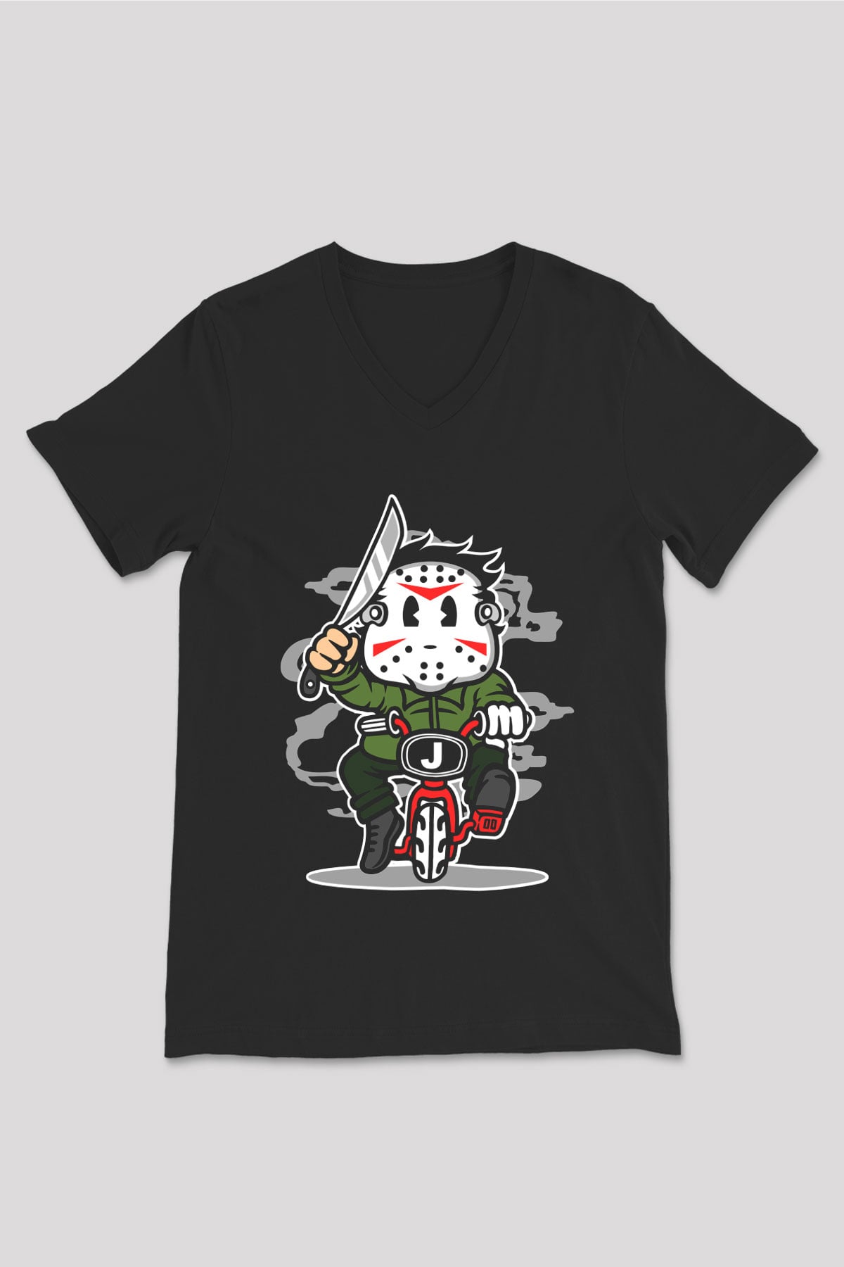 Jason Minibike Baskılı Unisex Siyah V Yaka Tişört