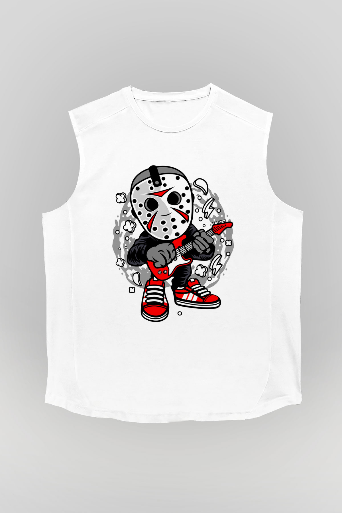 Jason Rockstar Baskılı Unisex Beyaz Kolsuz Tişört