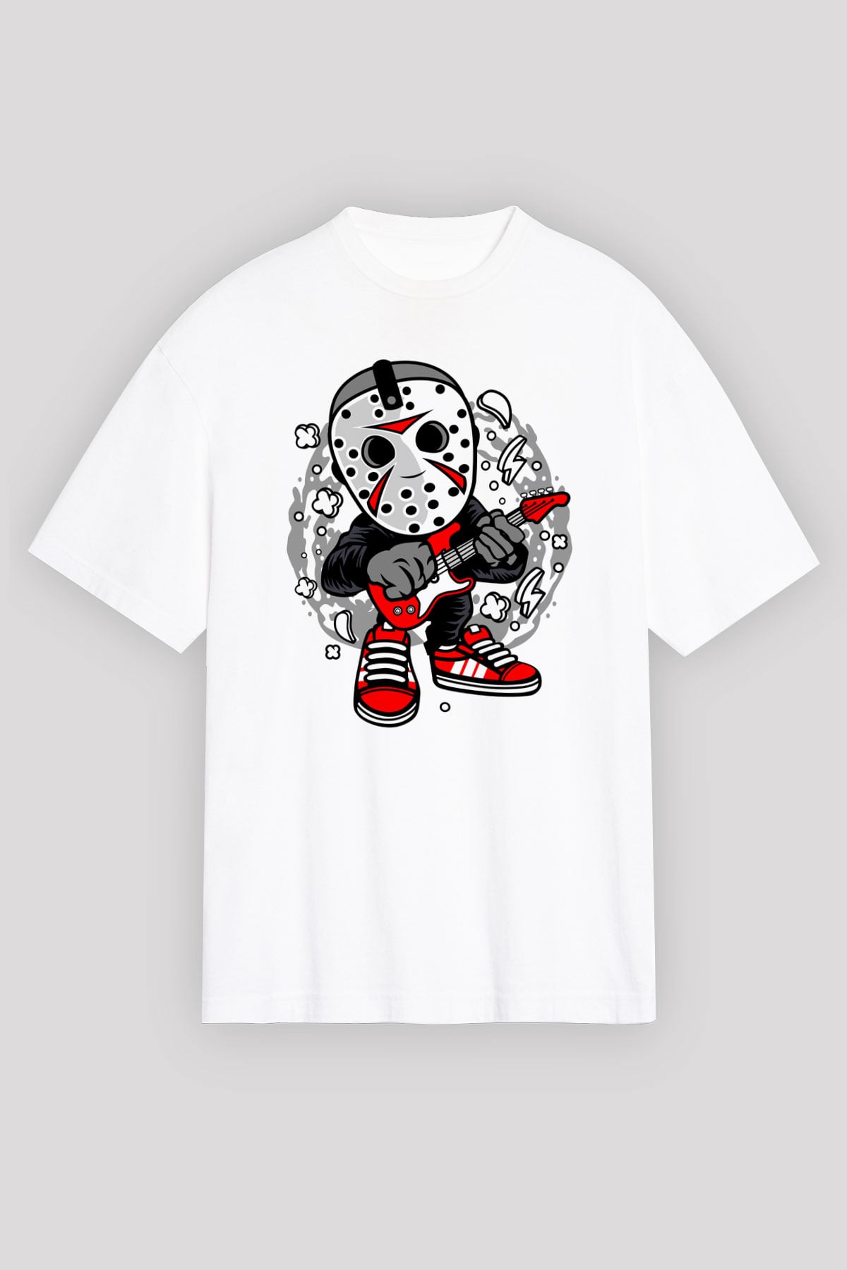 Jason Rockstar Baskılı Unisex Beyaz Oversize Tişört