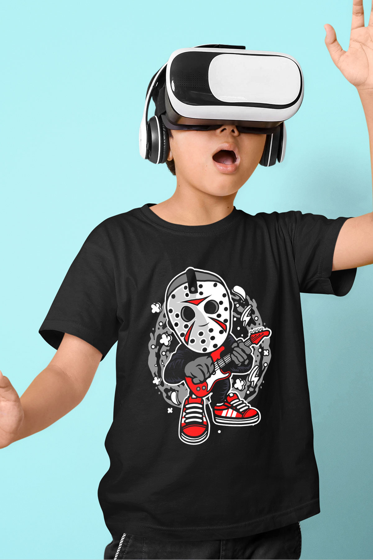 Jason Rockstar Baskılı Unisex Siyah Çocuk Tişört