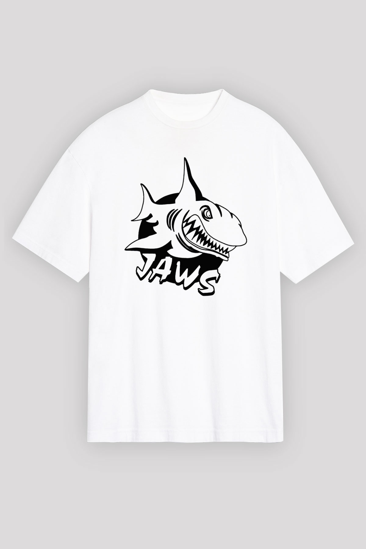 Jaws Beyaz Unisex Oversize Tişört T-Shirt