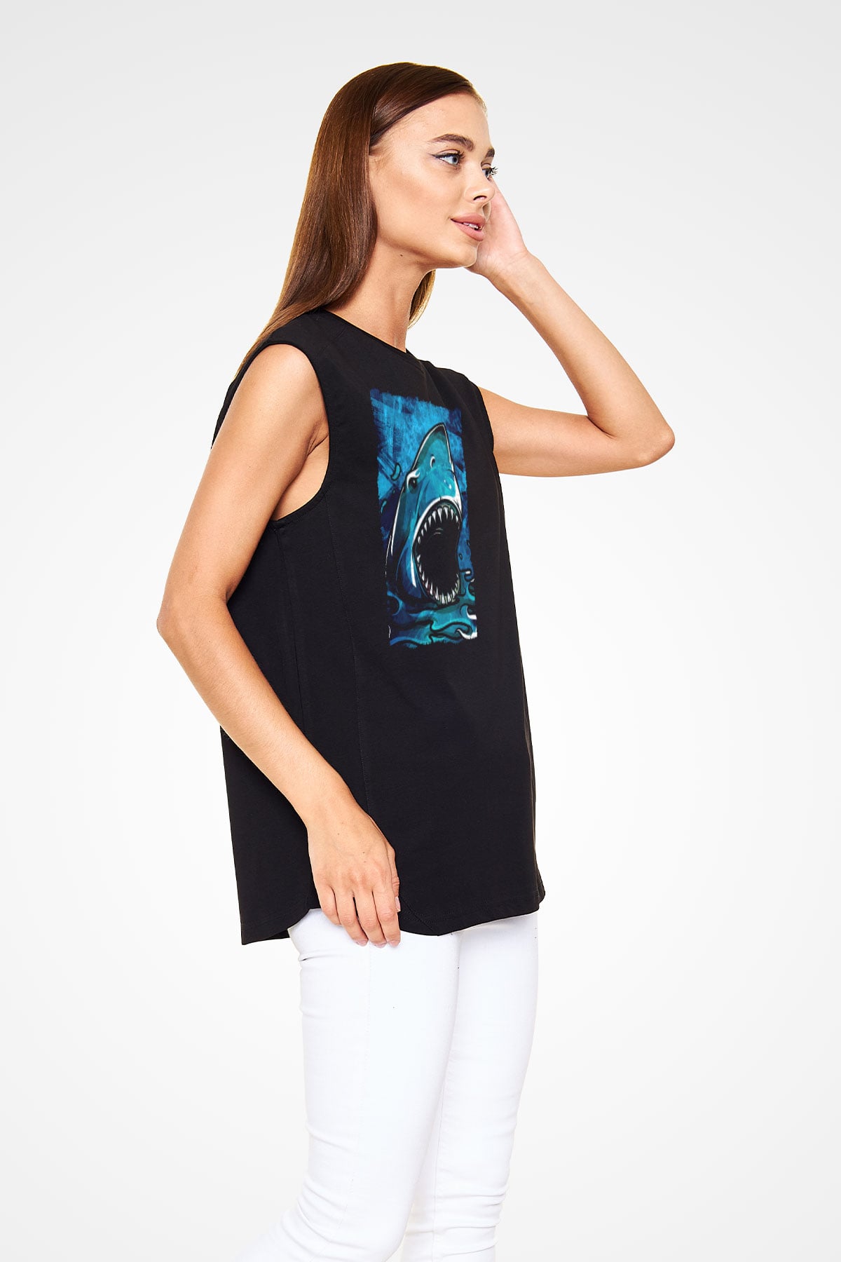 Jaws Siyah Unisex Kolsuz Tişört