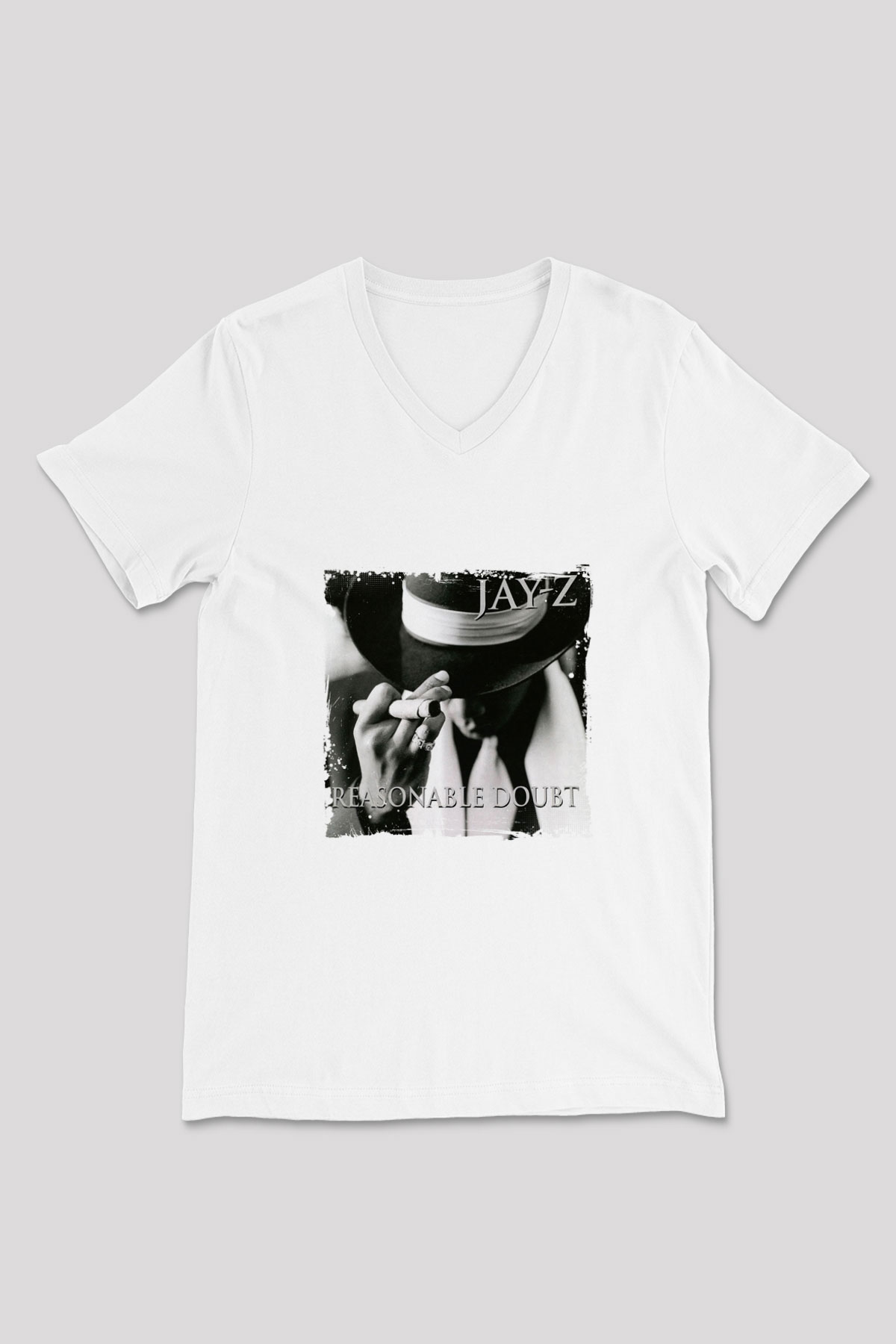 Jay-Z Baskılı Beyaz V Yaka Unisex Tişört