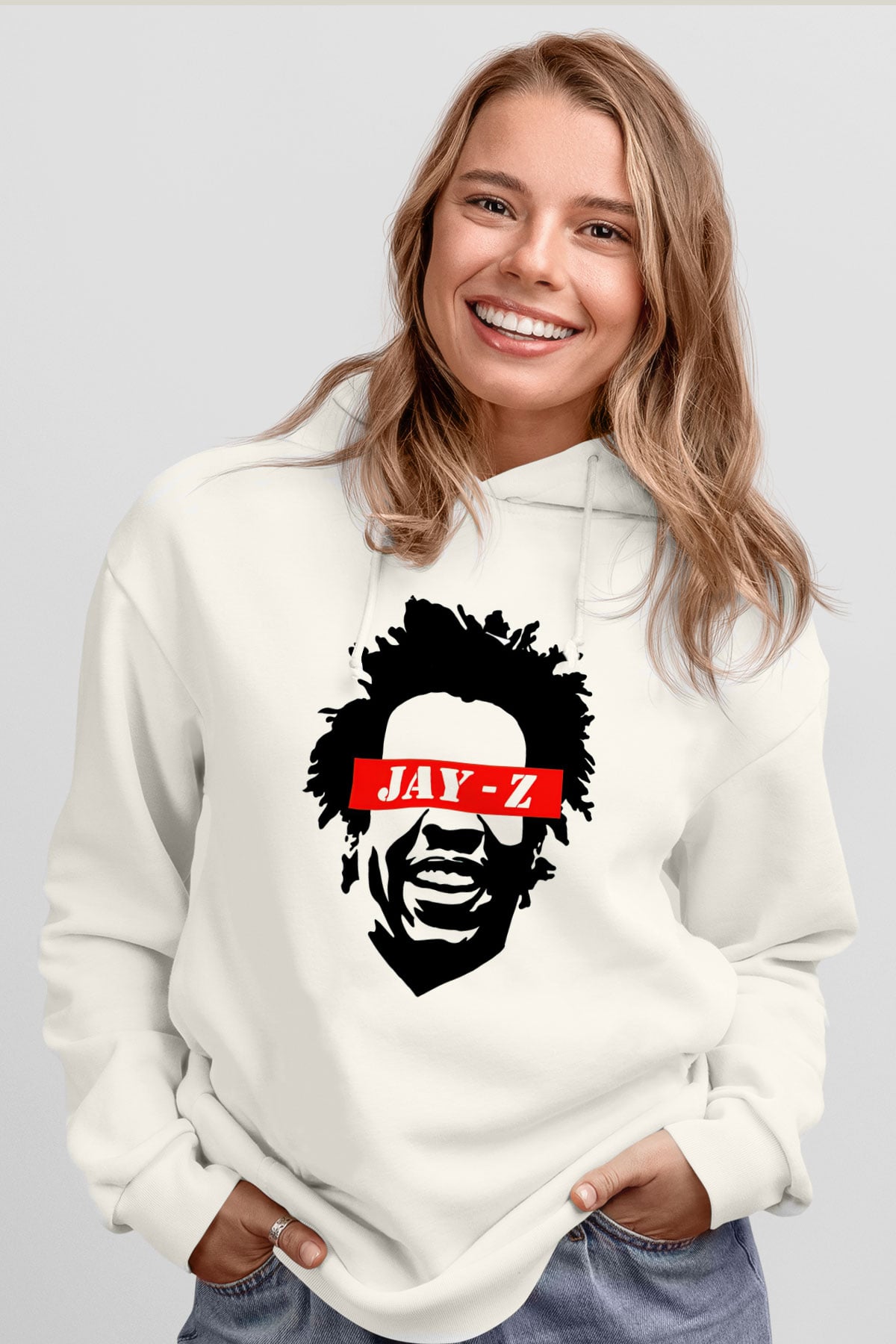 Jay-Z Beyaz Unisex Kapüşonlu Sweatshirt